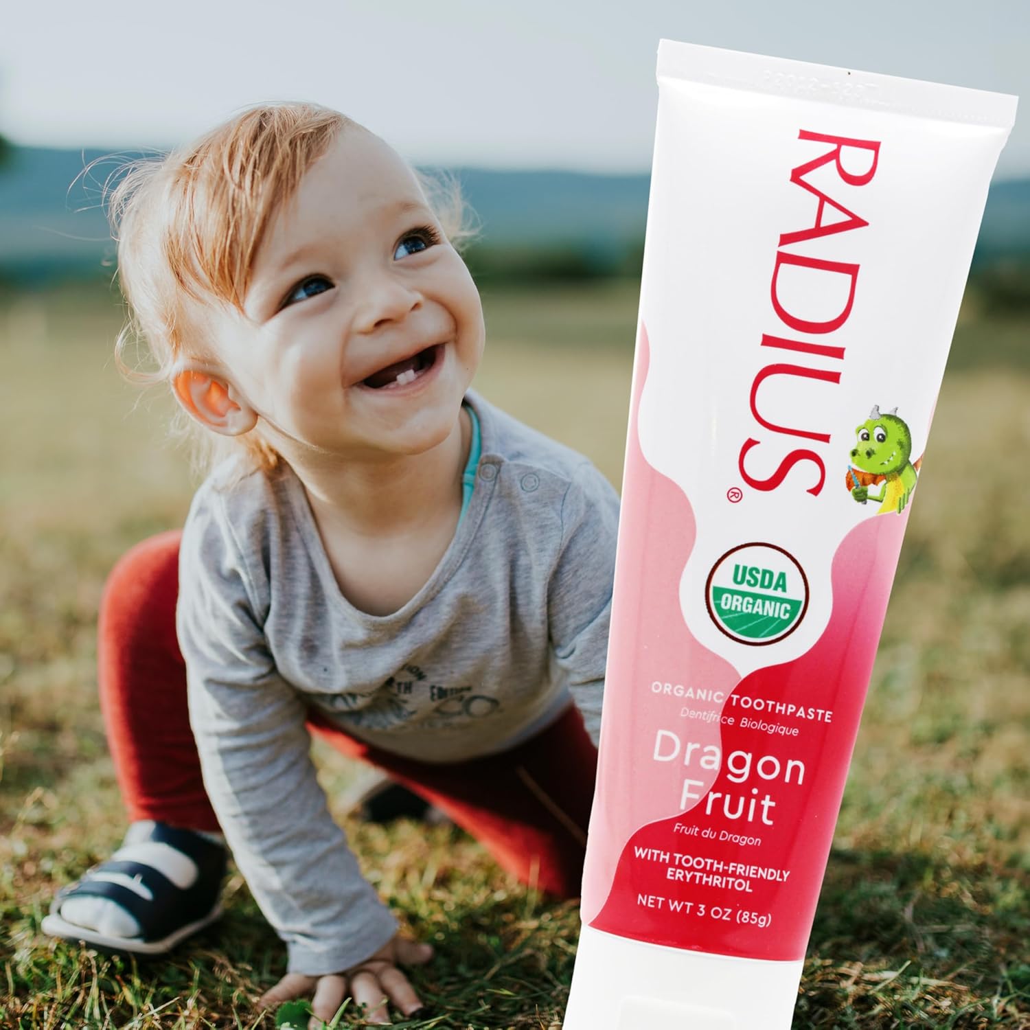RADIUS USDA Organic Kids Toothpaste 3oz Non Toxic Chemical-Free Gluten-Free Designed to Improve Gum Health for Children’s 6 Months and Up – Dragon