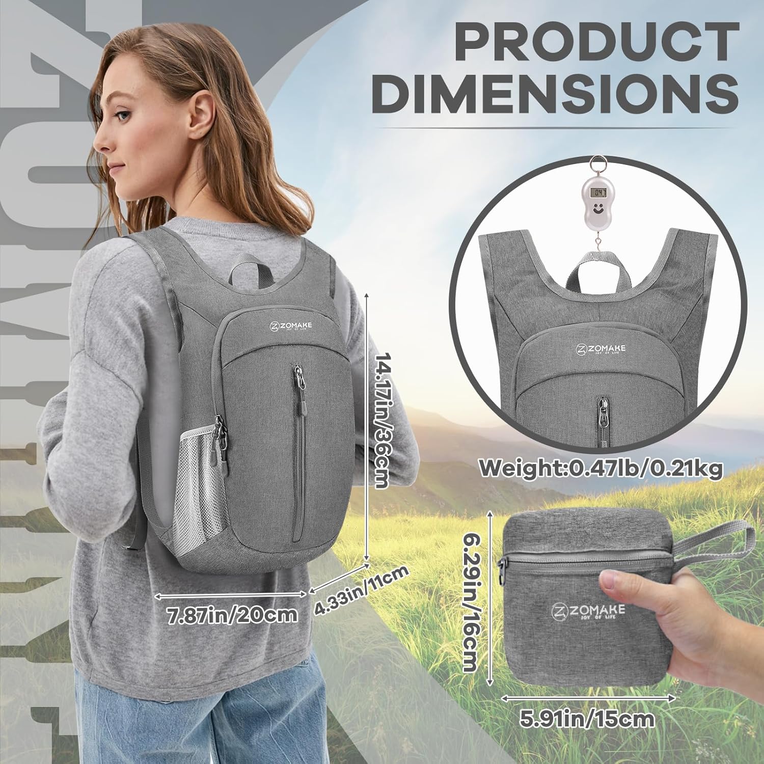 ZOMAKE Mochila pequeña de senderismo plegable de 10 litros, mochila ligera para senderismo para viajes, resistente a desgarros, plegable, paquete de