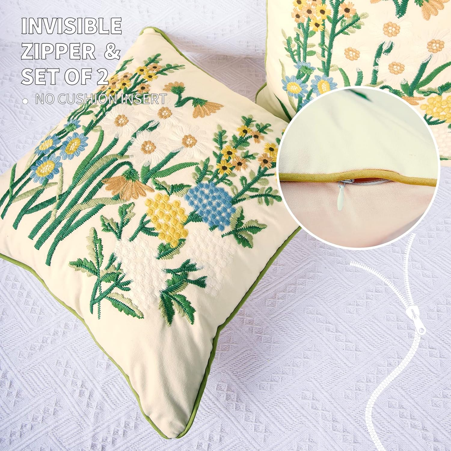 Lujosas fundas de almohada de poliéster, 18 x 18 pulgadas, juego de 2, fundas de almohada decorativas más suaves, cremallera oculta, lavables,