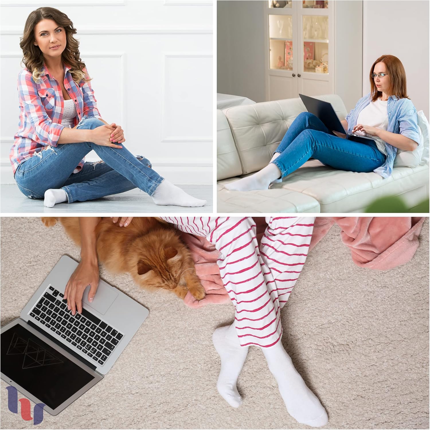 Hugh Ugoli Calcetines altos de bambú para diabéticos para mujer, suaves, anchos y elásticos, con puntera sin costuras y parte superior sin ataduras,