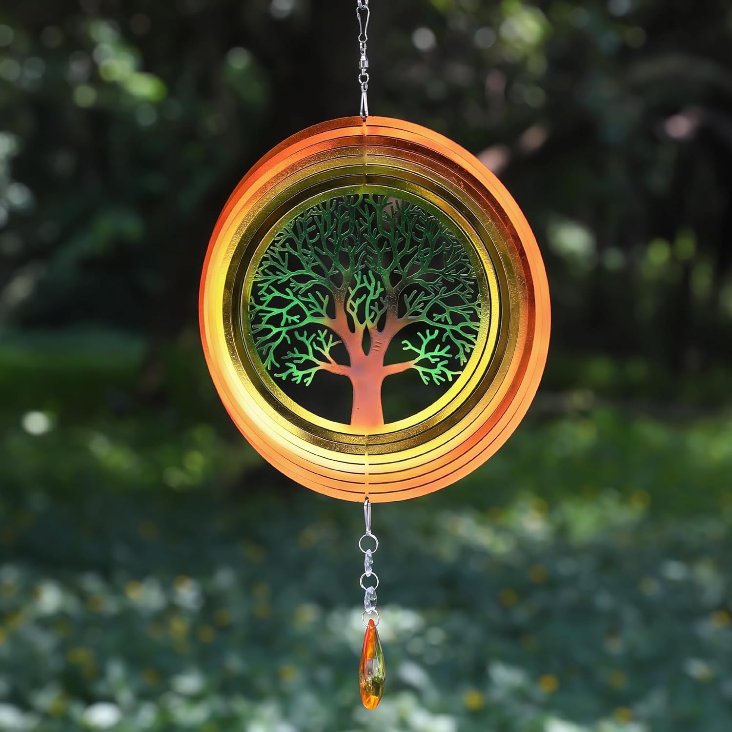 Tree Life – Molinillo de viento 3D de acero inoxidable para decoración de jardín en interiores y exteriores, adornos para manualidades, 8 pulgadas,