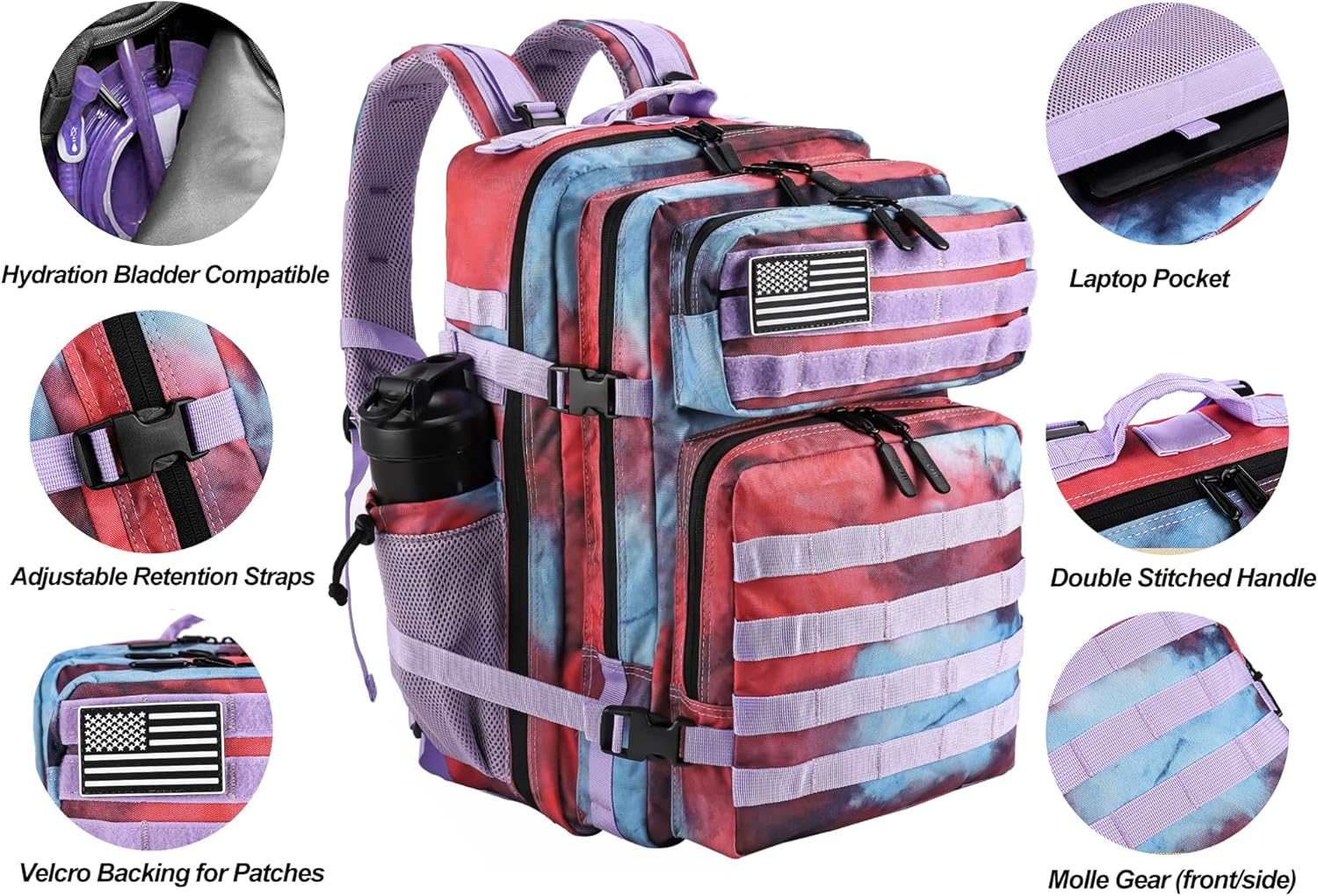 LHI Mochila táctica militar para hombres y mujeres, 45L, 3 días, paquete de asalto, mochila grande con sistema Molle