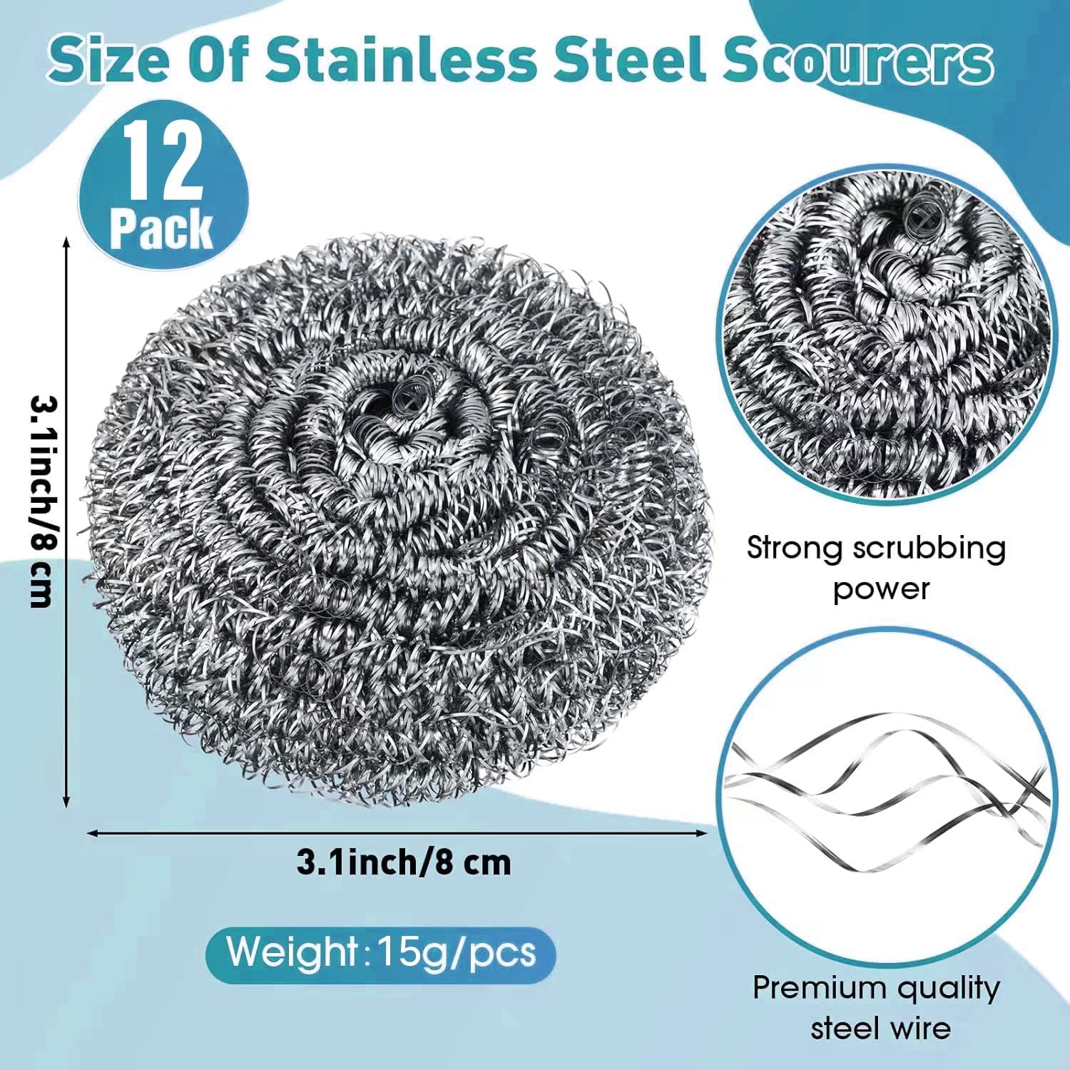 Juego de esponjas de acero inoxidable con 2 asas, depurador de limpieza de metal, bolas reutilizables resistentes para limpieza de cocina, baño,