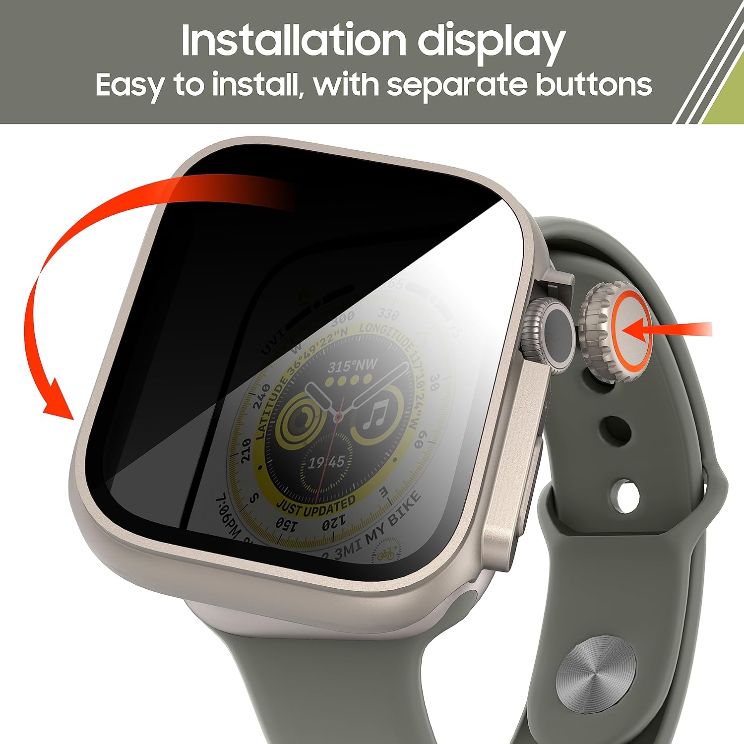 Paquete de 2 fundas protectoras de pantalla de privacidad para Apple Watch de 1.772 pulgadas (1.772 in), antimiradas, funda de vidrio templado para