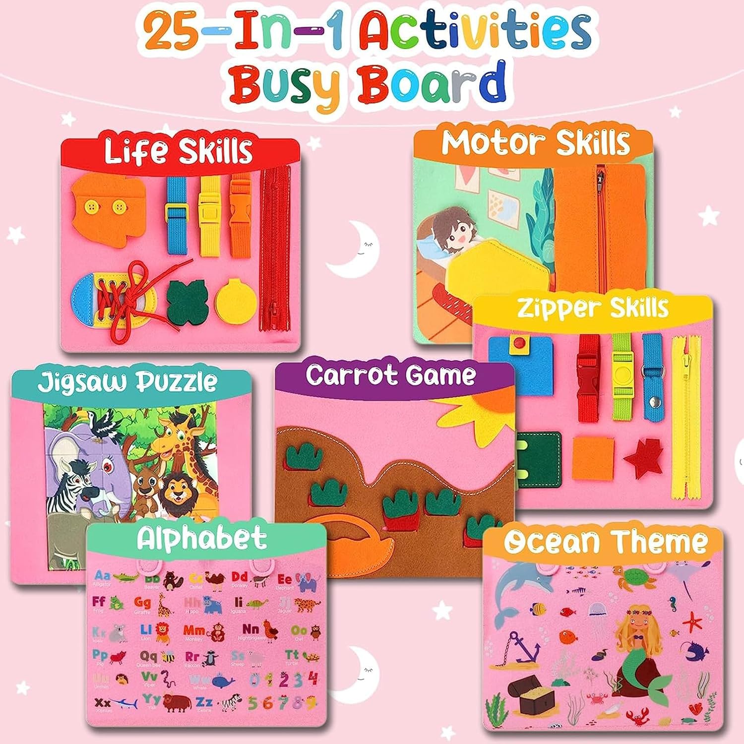 Actividad sensorial para niños pequeños con tablero de actividades Montessori, juguetes Montessori, artículos esenciales de viaje en avión, juegos
