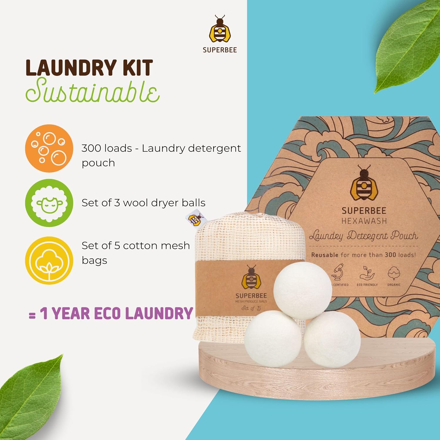 SuperBee Kit de lavandería – Kit de viaje de lavandería ecológico – Ropa de lavandería para pieles sensibles sin químicos – Alternativa de