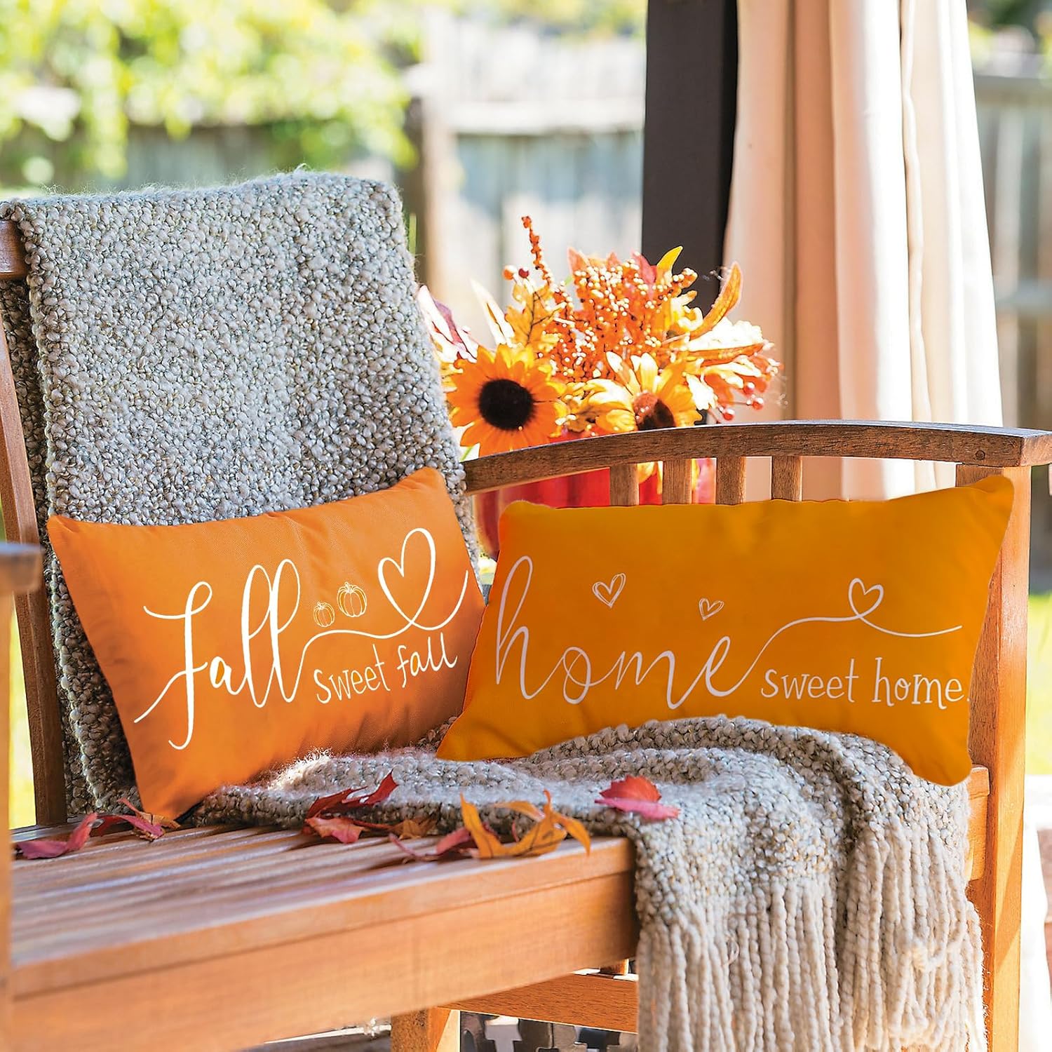 Juego de 2 fundas de almohada de otoño de 12 x 20 pulgadas, fundas de almohada lumbar para decoración de otoño de casa rural para sofá