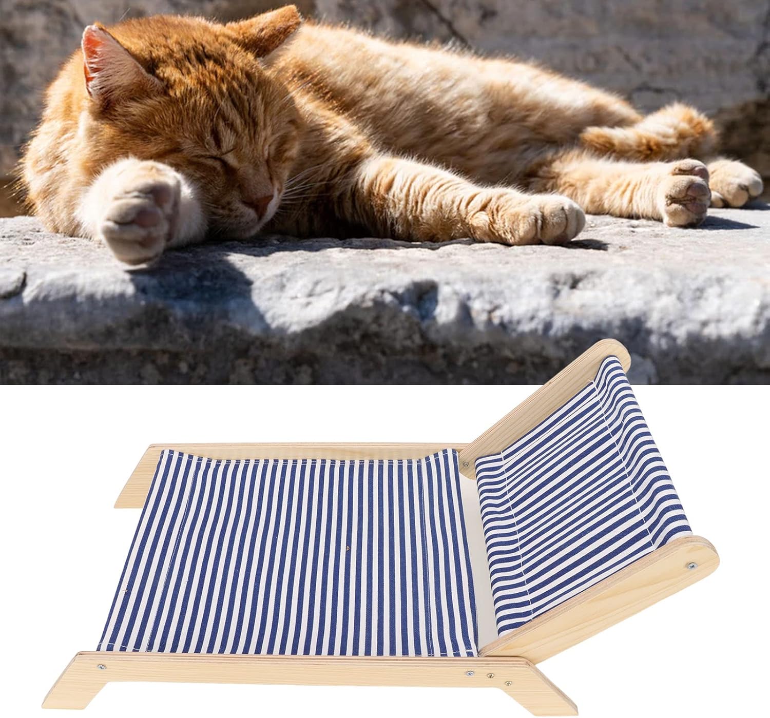 Tnfeeon Hamaca para gatos, cama para gatos que evita que se mueva, con marco de madera, cama elevada para gatitos con rascador para todas las