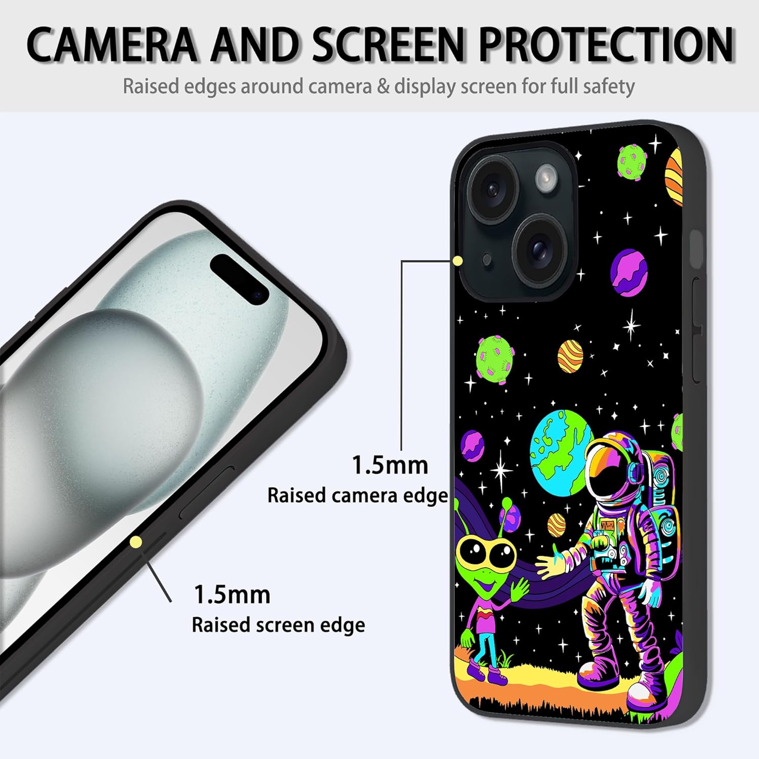 Losthll Funda compatible con iPhone 15, funda de teléfono hippie de astronauta y alienígena, goma de silicona líquida suave a prueba de golpes,