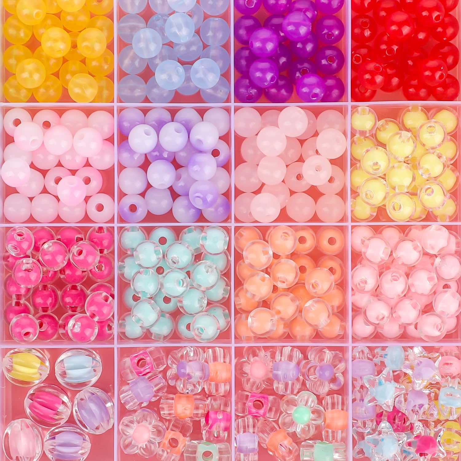 NQEUEPN Kit de cuentas acrílicas para hacer joyas, cuentas de vidrio de color transparente, cuentas surtidas, cuentas de acrílico degradado, kit de
