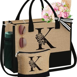 Regalos para el día de la madre bolsa de yute inicial con cremallera, regalos de cumpleaños personalizados para mujeres, regalo de graduación para Regalos para el día de la madre bolsa de yute inicial con cremallera, regalos de cumpleaños personalizados para mujeres, regalo de graduación para