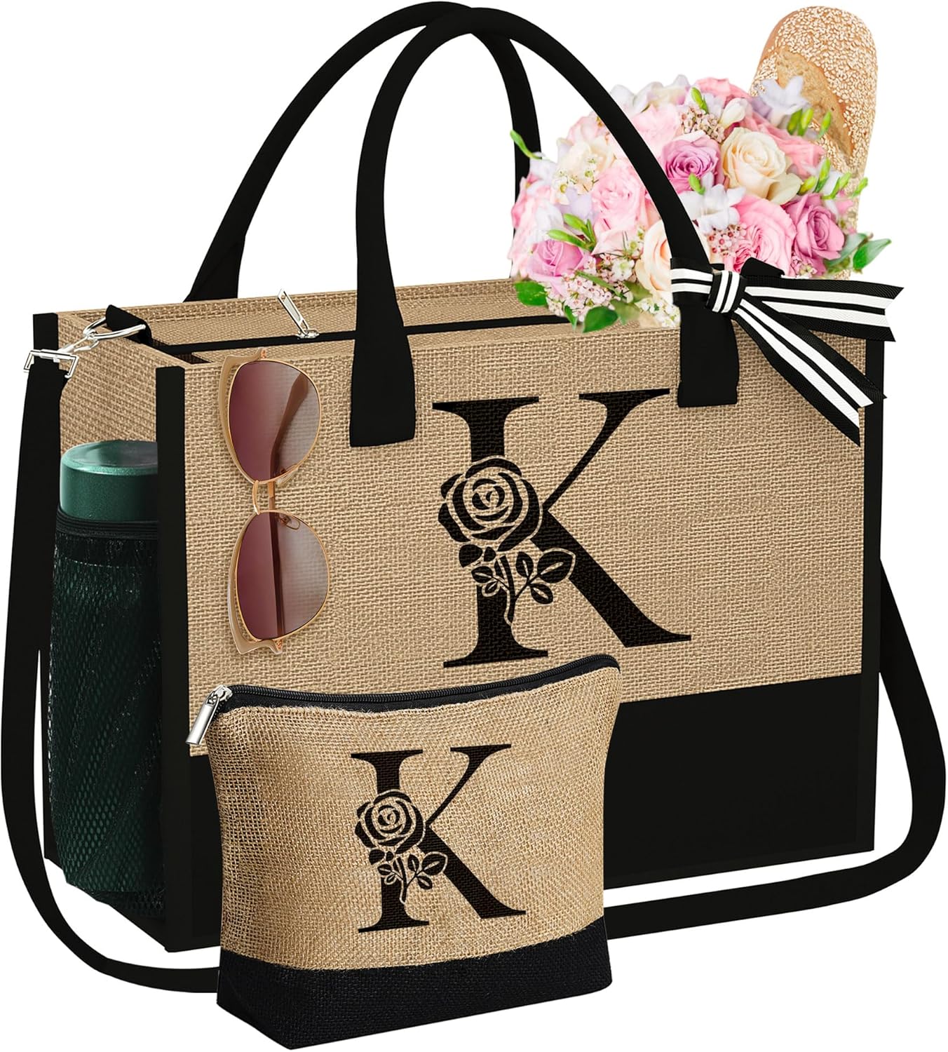 Regalos para el día de la madre bolsa de yute inicial con cremallera, regalos de cumpleaños personalizados para mujeres, regalo de graduación para