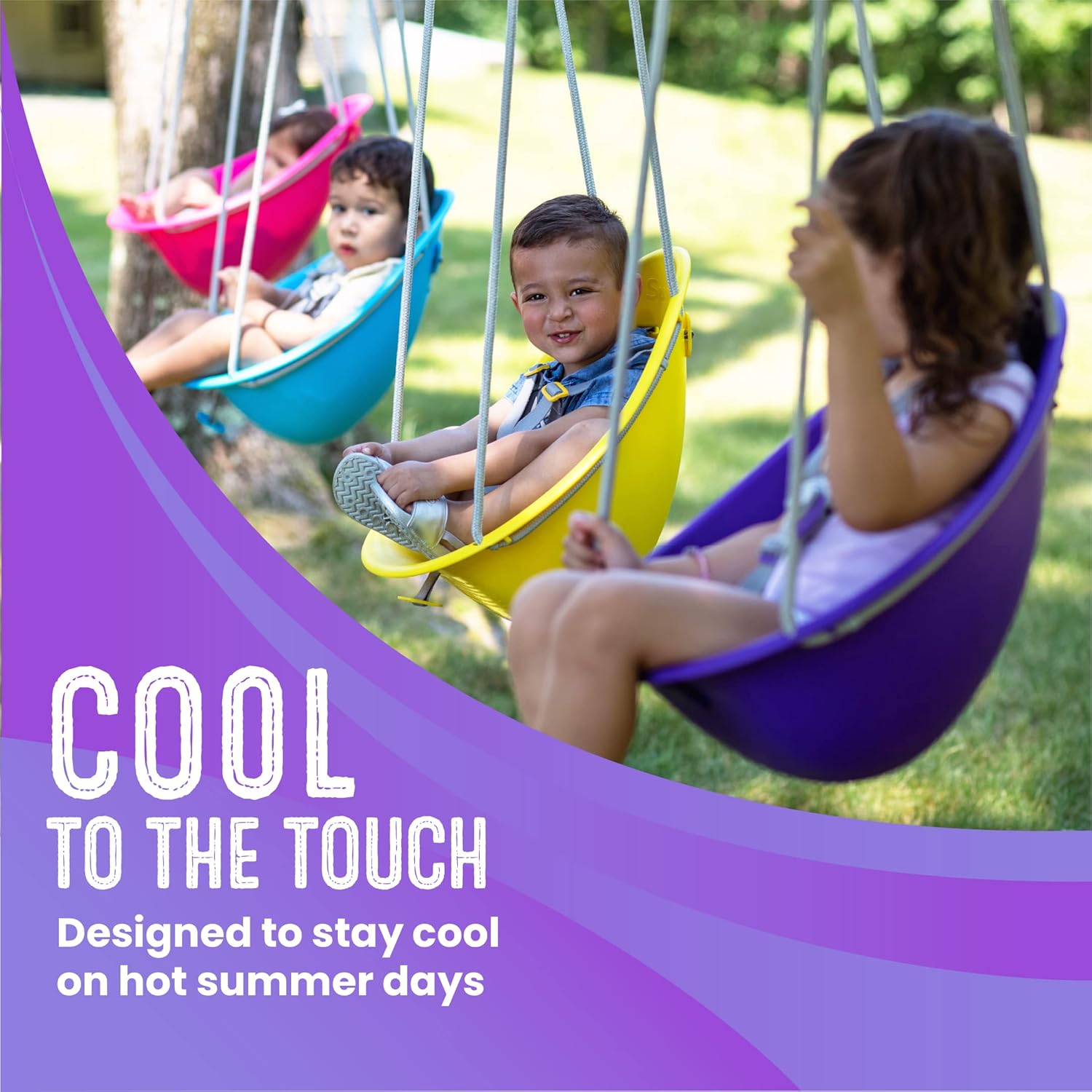 Swurfer Columpio de coco para niños pequeños, cómodo columpio para bebé al aire libre, arnés de seguridad ajustable de 3 puntos, sistema de bloqueo