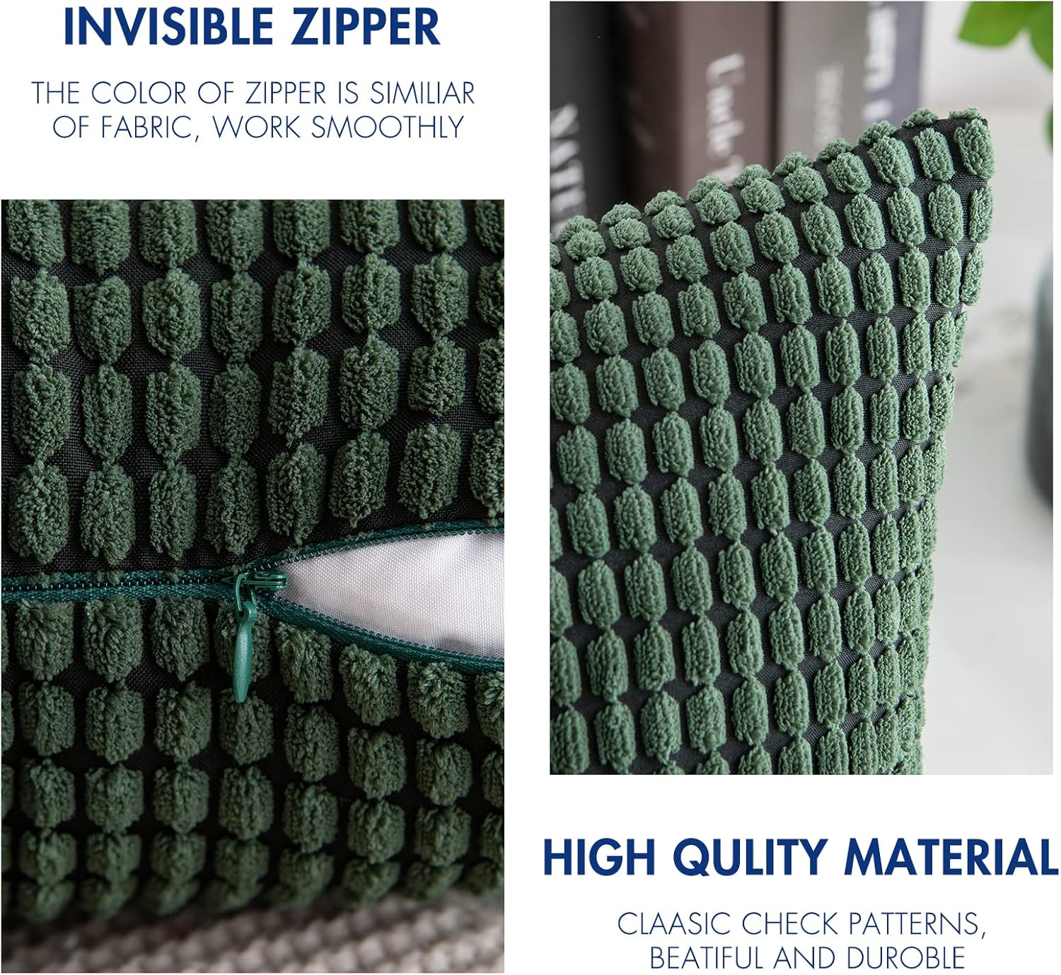 MIULEE Paquete de 2 fundas de almohada de 16 x 16 pulgadas, color verde oscuro, de pana súper suave, decoración del hogar, para sofá, dormitorio,