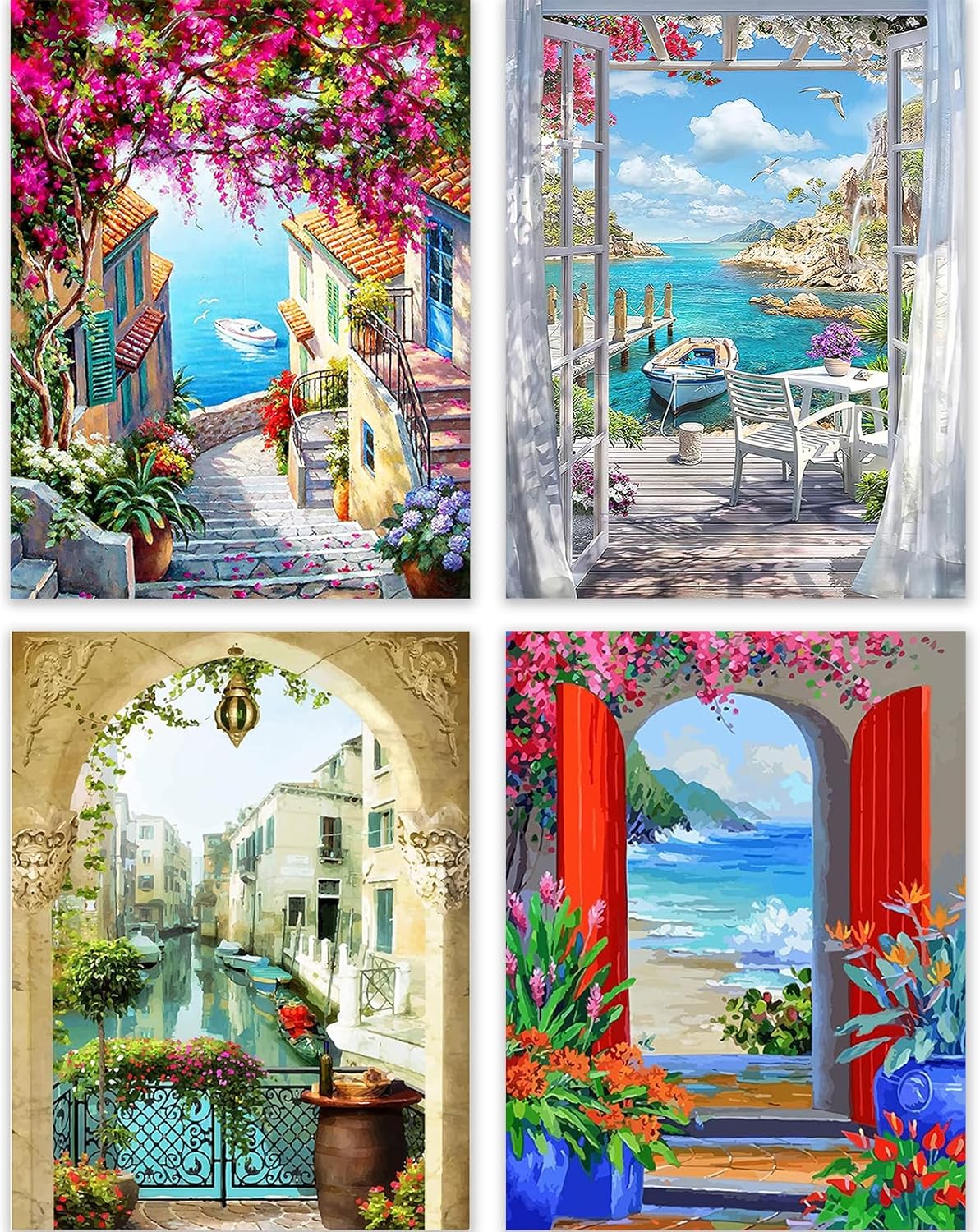 Perycomly Pintura por números para lienzo de adultos, paquete de 4 pinturas acrílicas de 16 x 20 pulgadas para puertas por números, kit de pintura