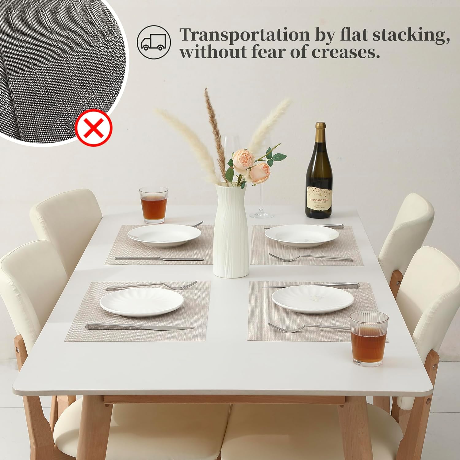 Juego de 12 manteles individuales beige y blanco, resistentes al calor, antideslizantes, para mesa de comedor, lavables, duraderos, tejido de vinilo