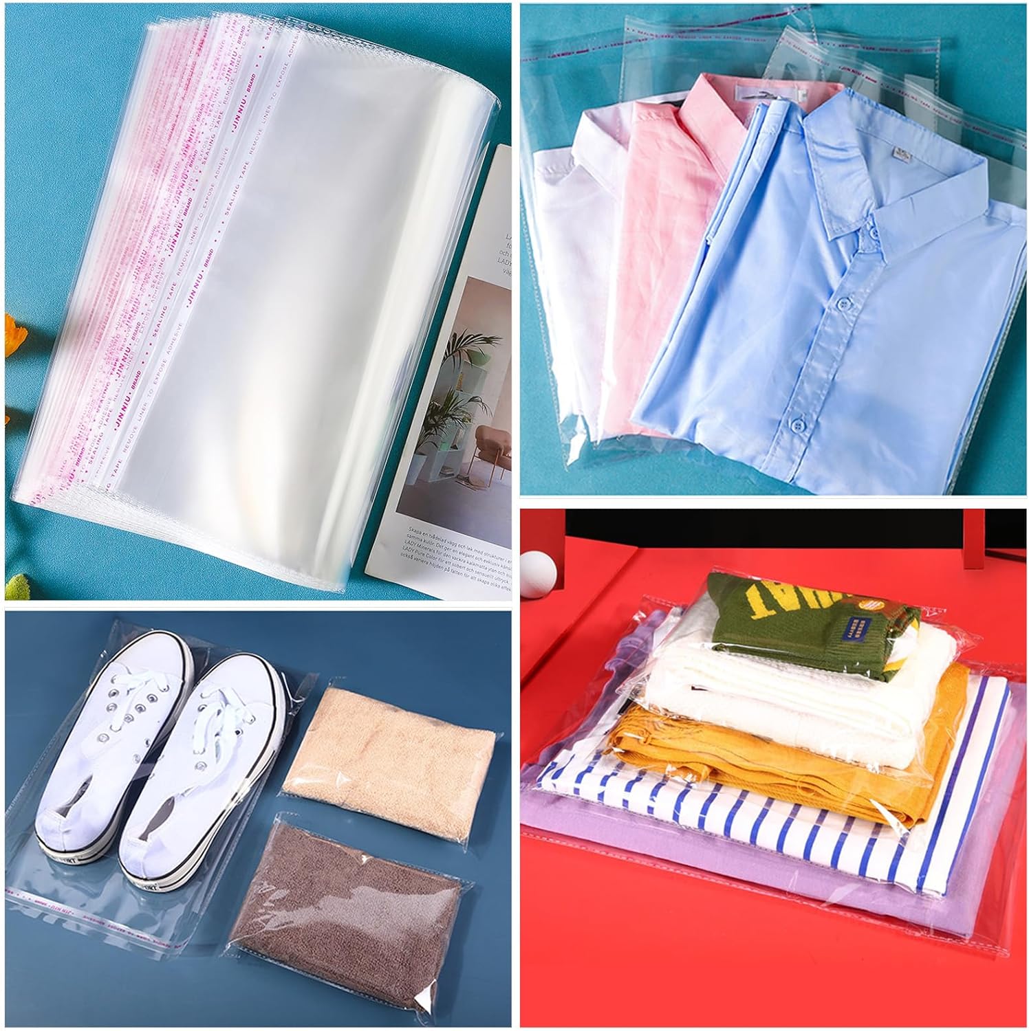 Bolsas de celofán resellables transparentes grandes de 14 x 20 pulgadas para productos de embalaje, 300 bolsas de regalo autosellantes, bolsas de