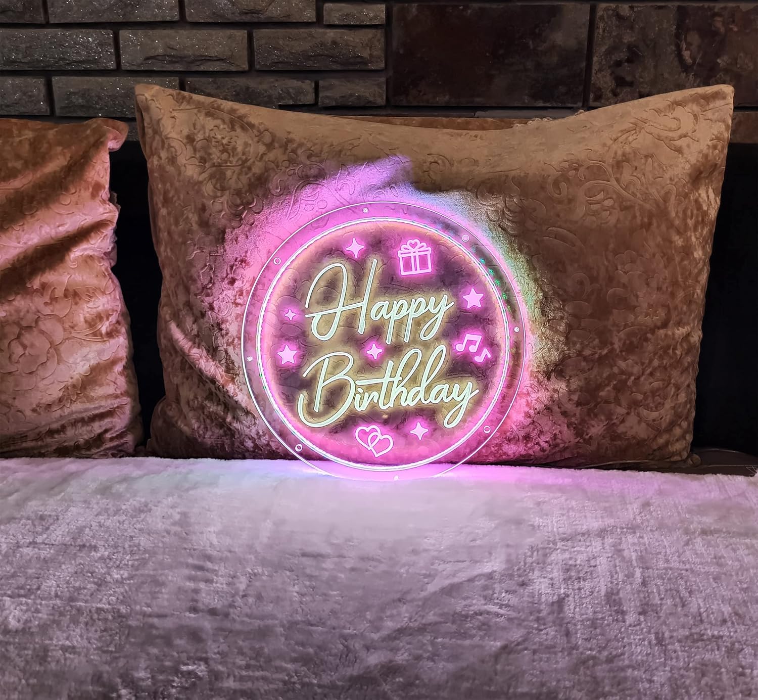 Luces de neón RGB con borde acrílico redondo con círculo exterior RGBIC cambio de colores tira de luces Bluetooth sincronización de música acento
