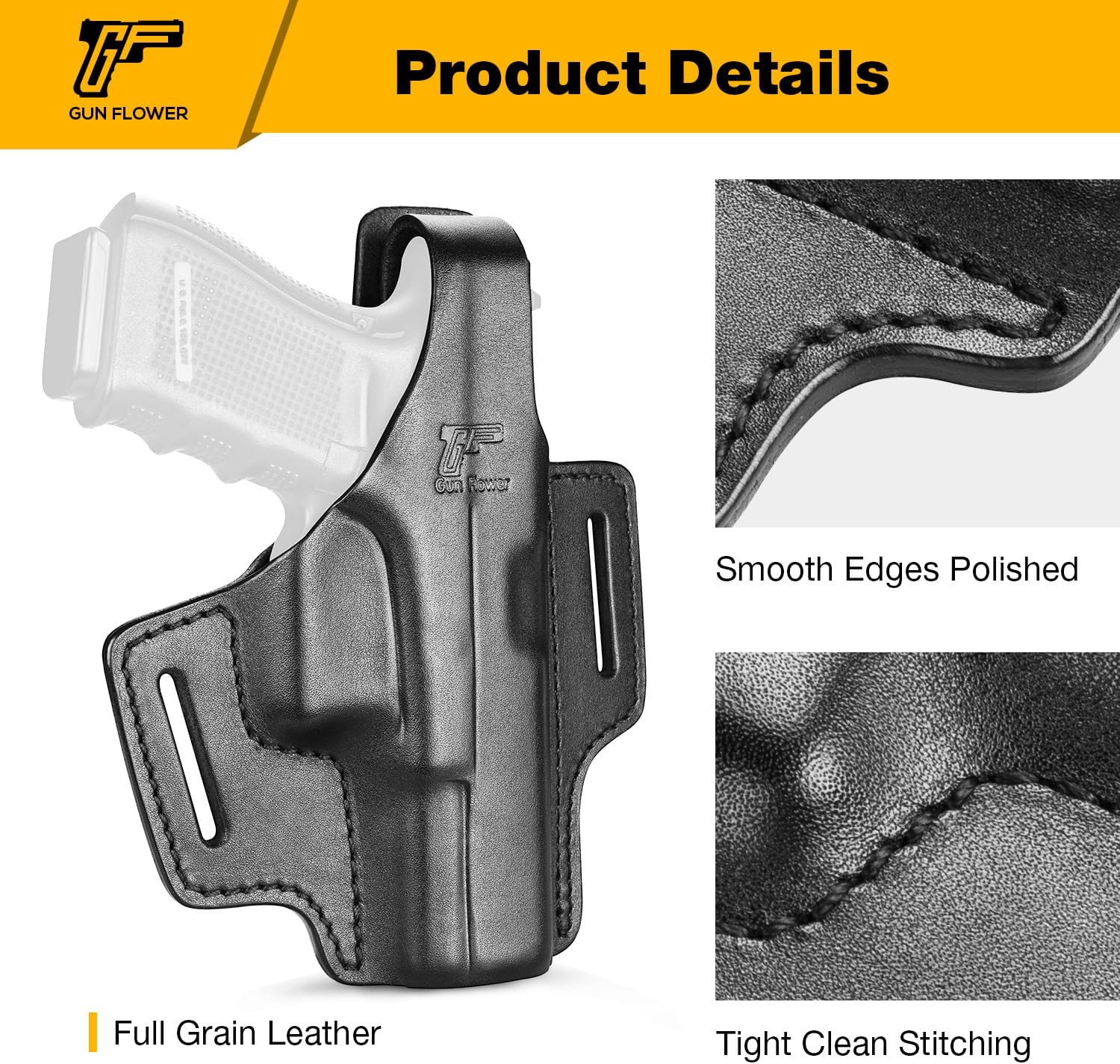 OWB – Funda de pulgar para Colt 1911 y 1911 5 pulgadas, Glock 17 19 19 x 22 23 31 32 45Taurus G2C G3C, PT111 PT140. Funda de cuero de grano completo