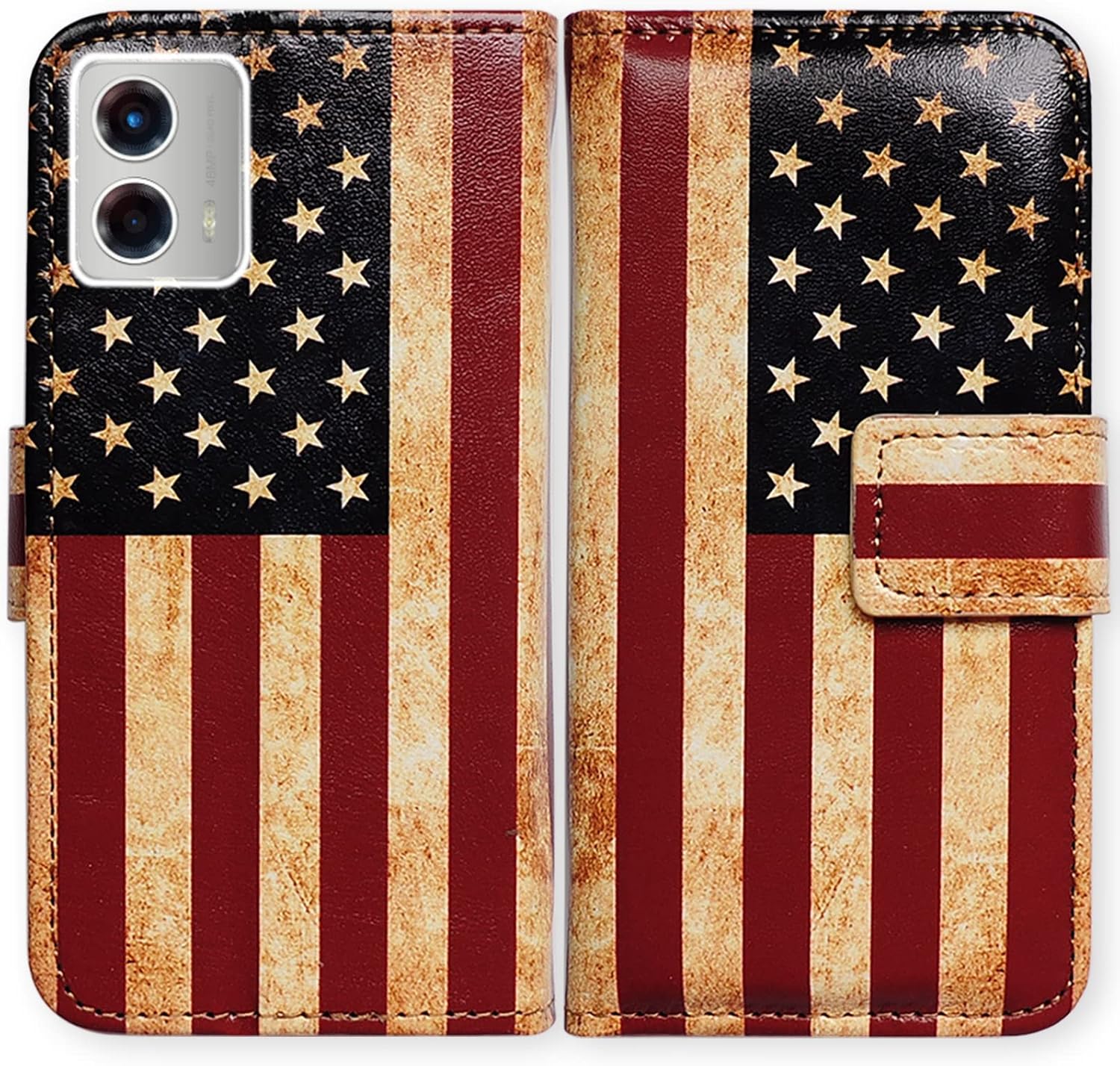 Bcov Funda para Moto G 5G 2023, diseño retro de la bandera estadounidense con tapa para teléfono, con ranura para tarjetas, soporte para Motorola