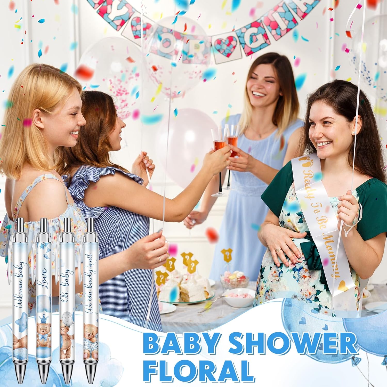 Chuangdi 48 bolígrafos retráctiles para baby shower, bolígrafos retráctiles a granel, bolígrafos de tinta negra con punta de lápiz capacitivo,