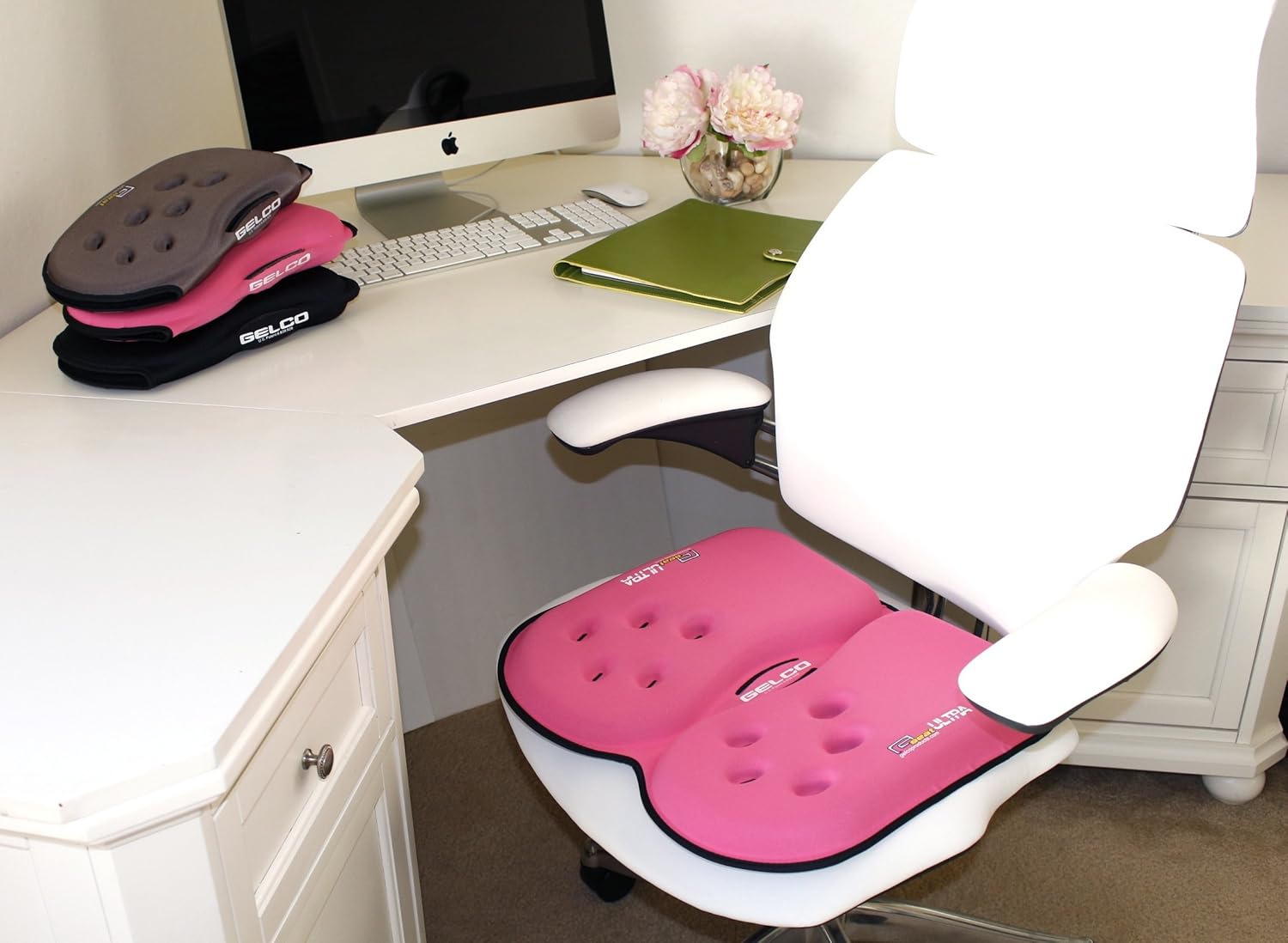 Cojín de asiento GSEAT ULTRA para el dolor de espalda, malestar del cóccix y alivio de la ciática (negro, rosa y verde) de Gelco, 95, Rosado, 1