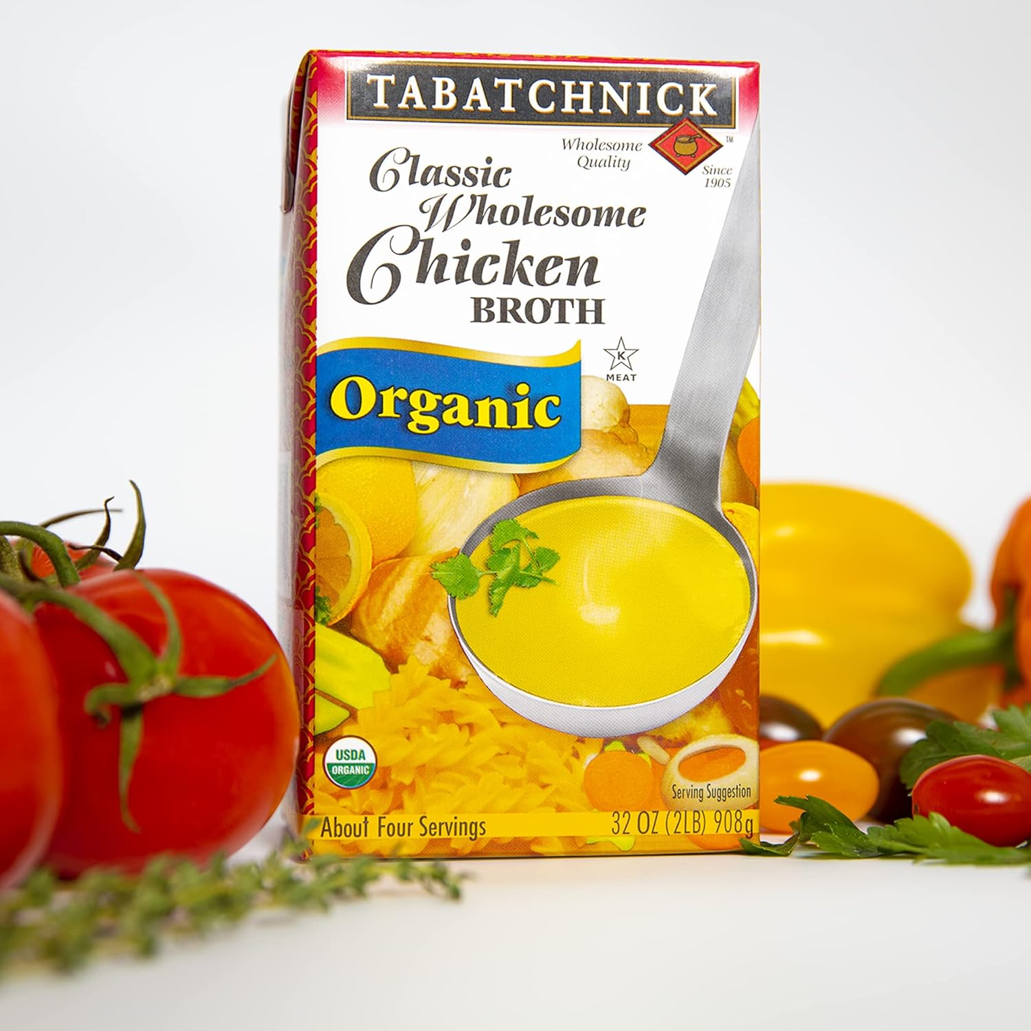 Tabatchnick Caldo de pollo orgánico bajo en sodio (paquete de 8) 32 onzas, certificado Kosher, pollo real, sin azúcar añadido, 10 calorías por