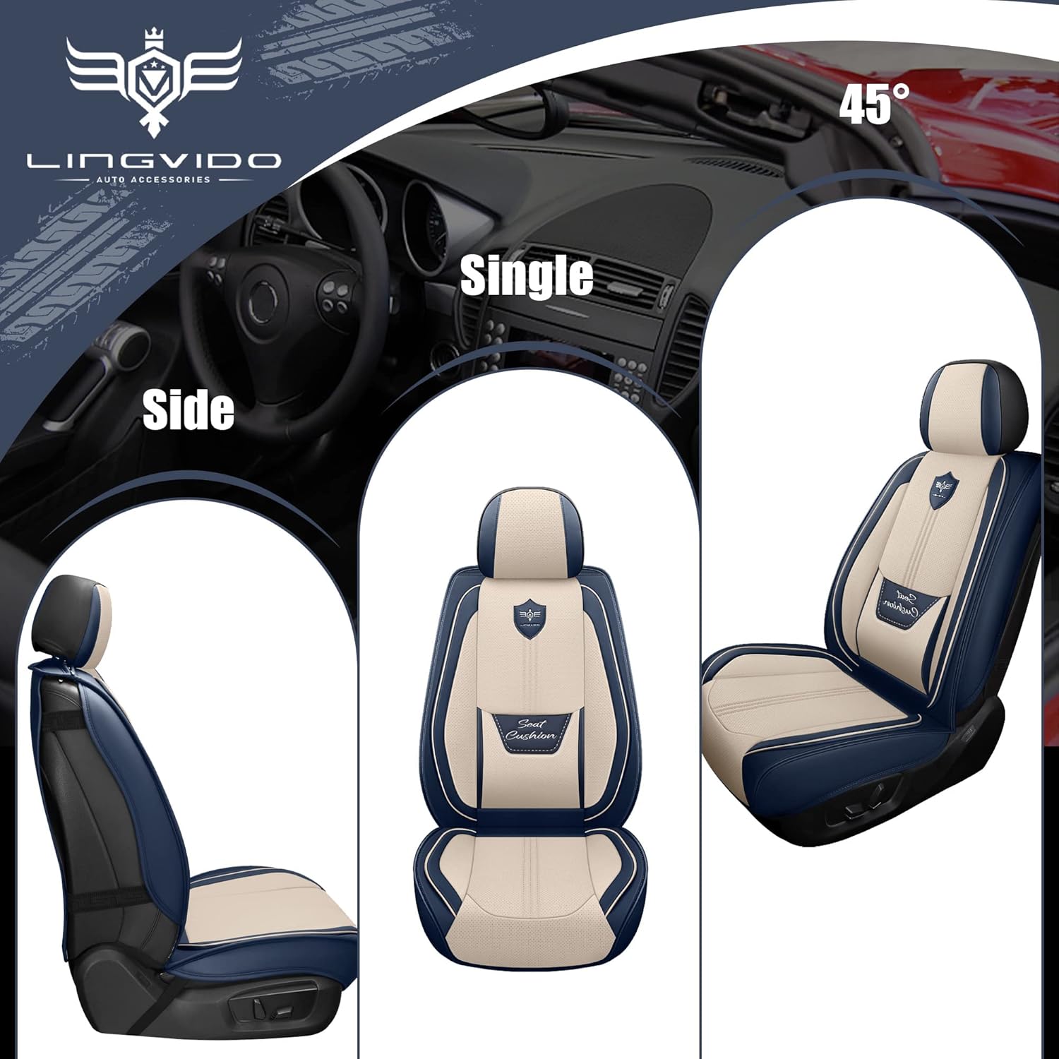 LINGVIDO Fundas de cuero para asiento de automóvil, funda transpirable para automóvil, accesorios de cojín para automóviles y SUV, camión, juego de