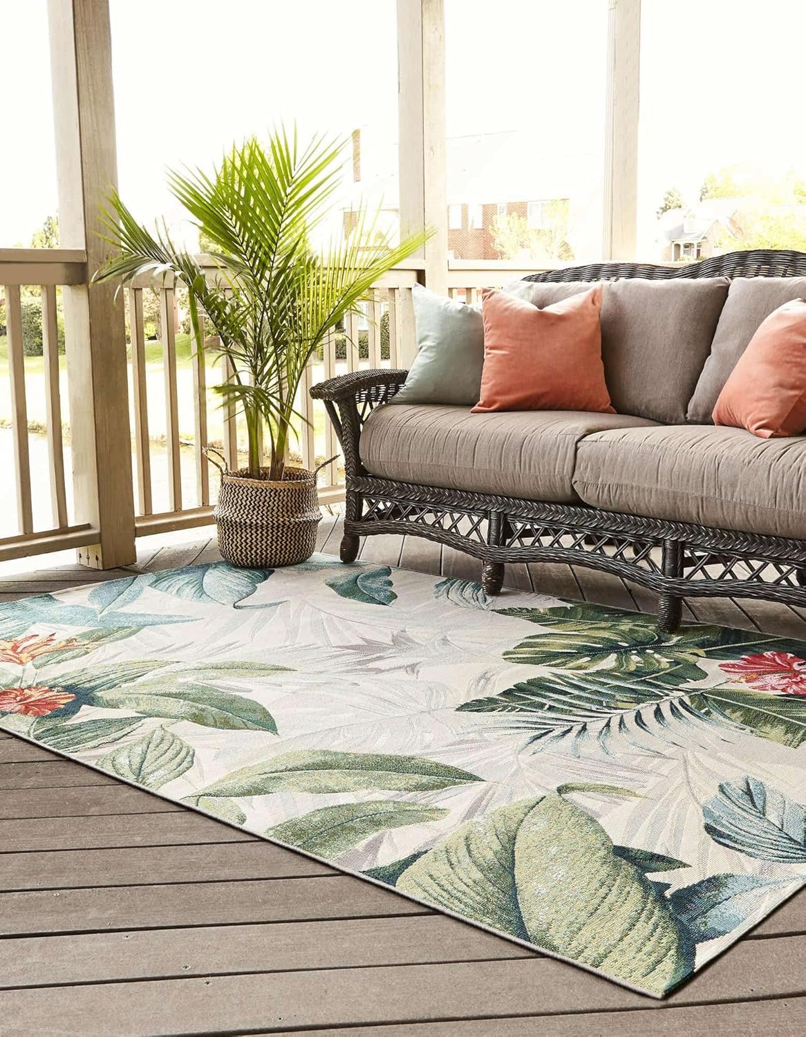 Unique Loom Outdoor Botanical Collection – Alfombra rectangular de 6 pies 1 pulgada x 9 pies, multicolor y gris
