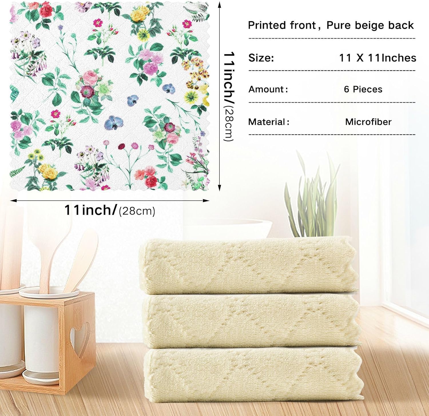 FRODOTGV Leaves Wild Flower Quality Decorative Kitchen Microfiber Towels Quick Dry 6 Pack Microfiber Drying Towels for Car Detailing for Countertop