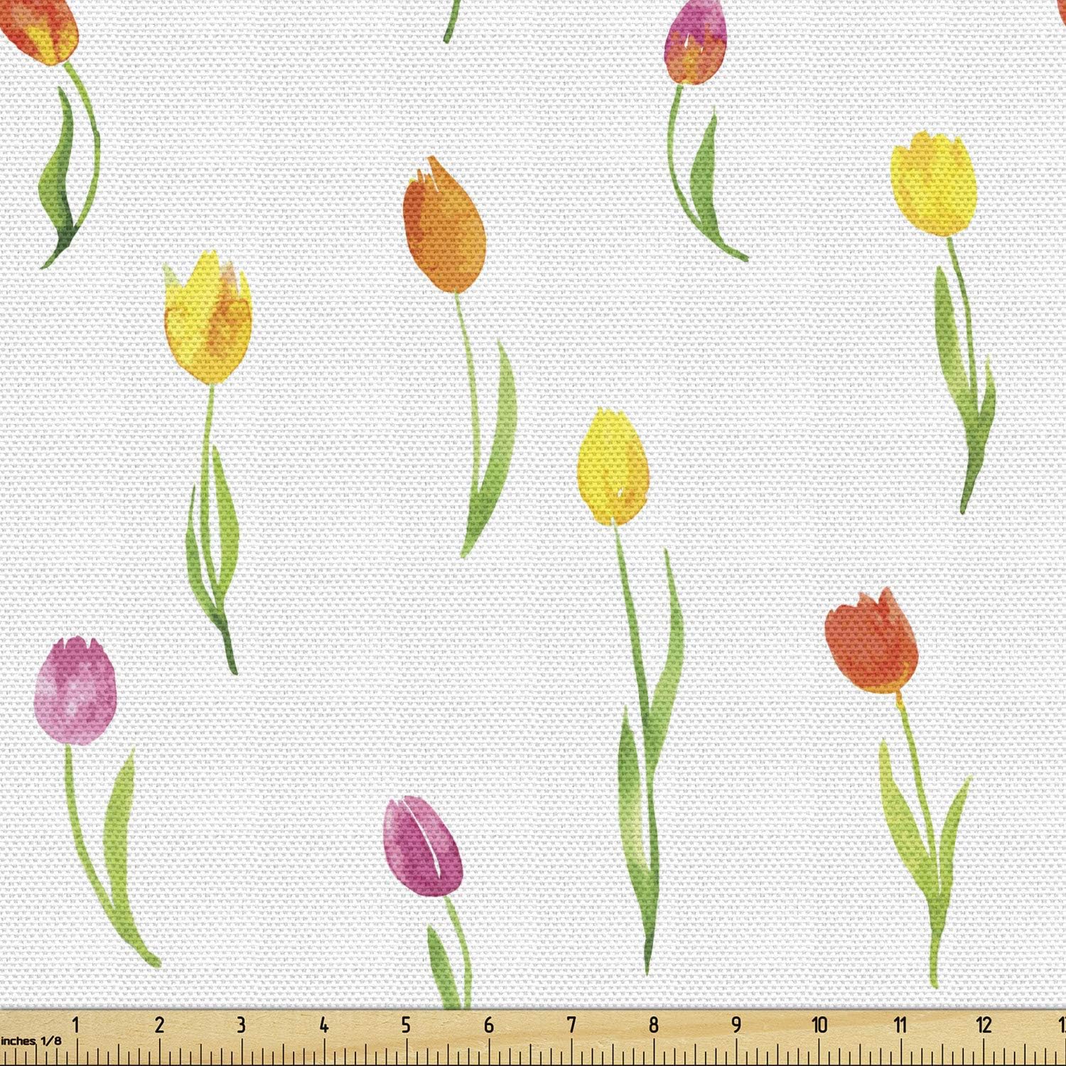 Ambesonne The Yard, tela de flores de acuarela por The Yard, patrón colorido de tulipanes estilo campestre, diseño floral, efecto de acuarela, tela