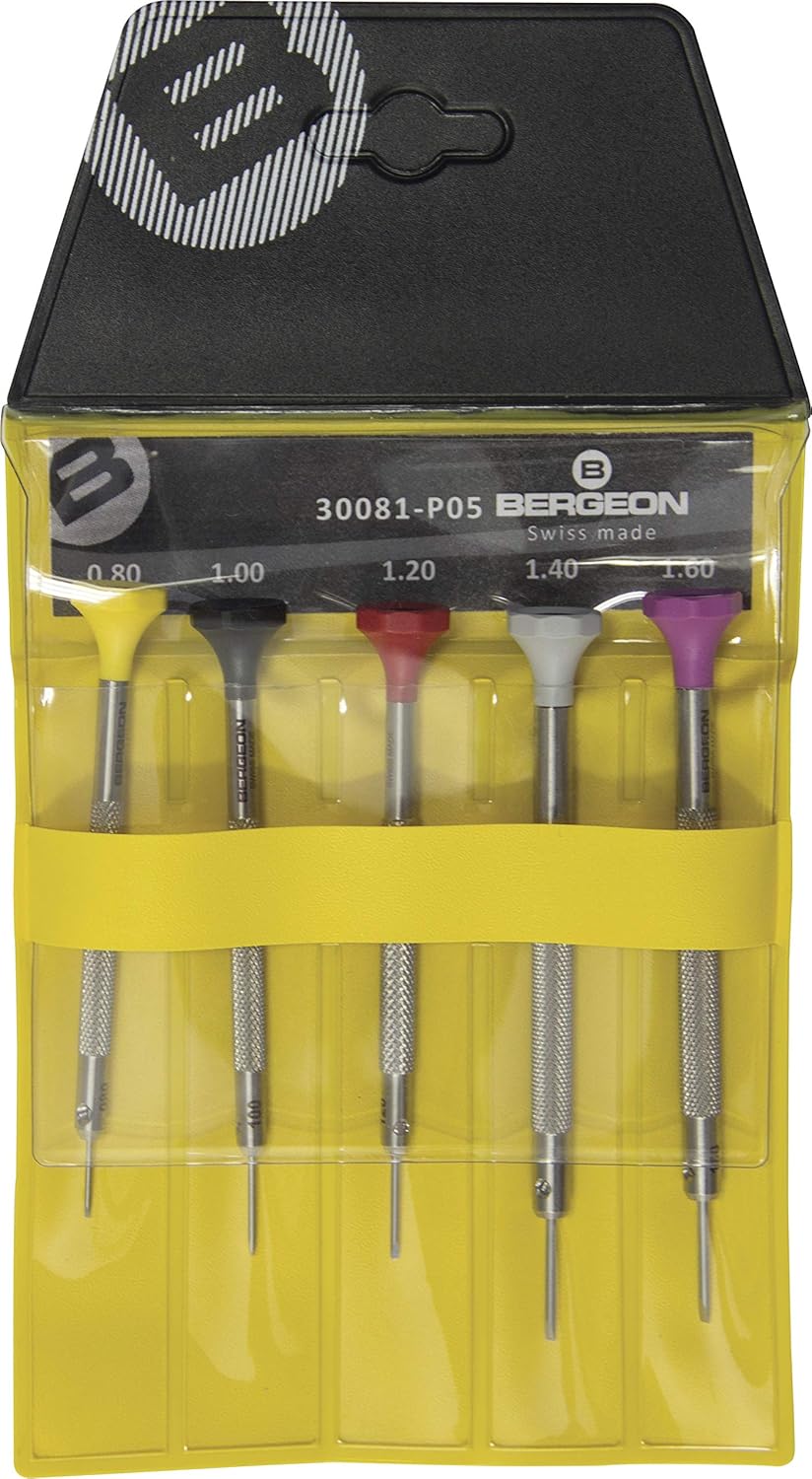 Bergeon 30081-P05 Surtido de 5 destornilladores de acero inoxidable – Fabricado en Suiza