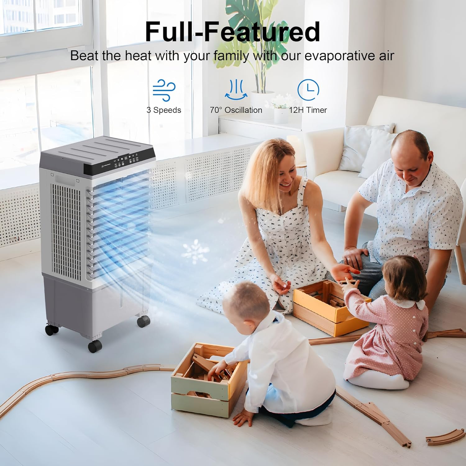Sungdogin Enfriador de aire evaporativo, enfriador portátil de pantano con control remoto, ventilador de agua con tanque de agua de 5.3 galones,