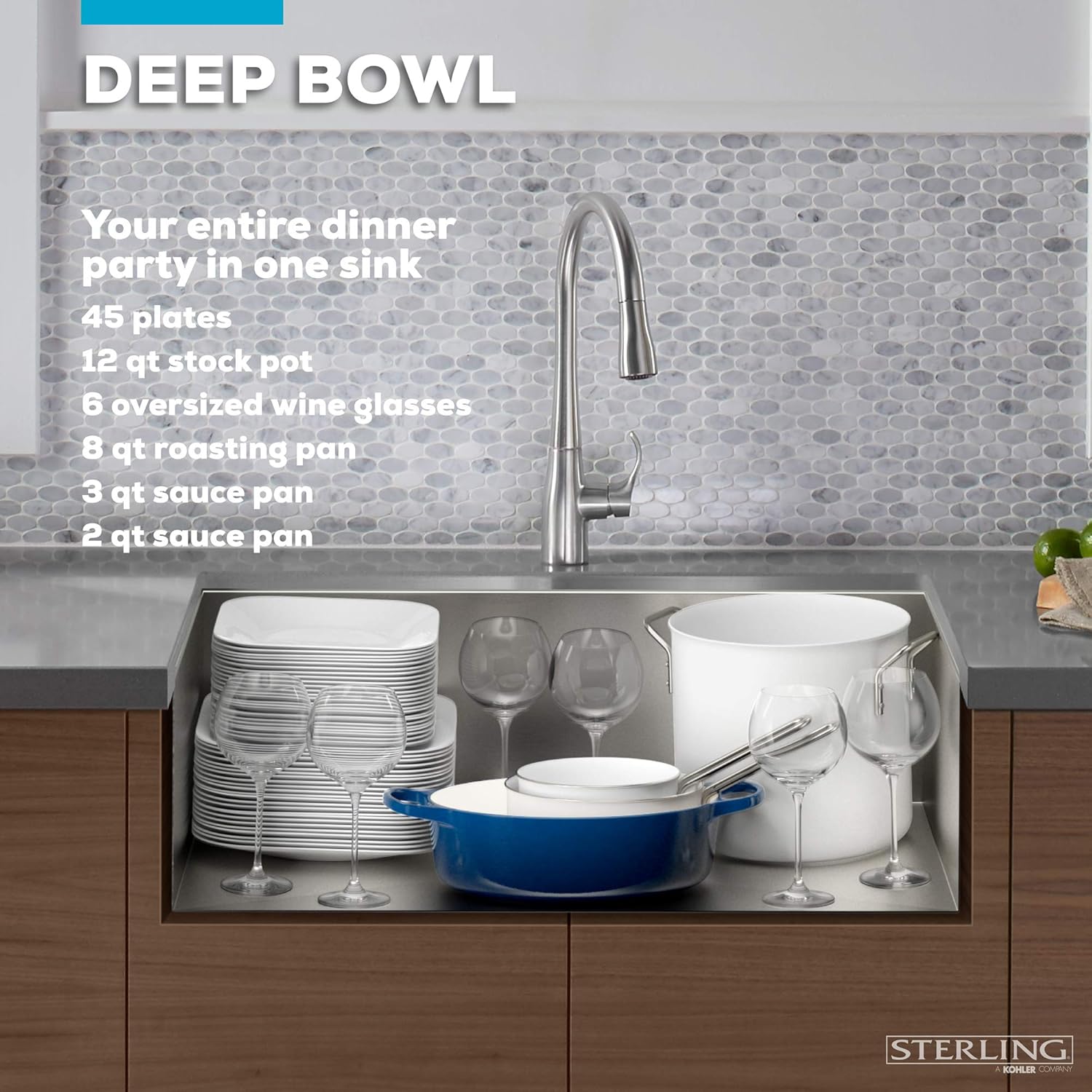Kohler K-20243-PC-NA Sterling Ludington – Fregadero de cocina de 34 pulgadas con montaje inferior con accesorios, lavabo frontal de delantal, acero