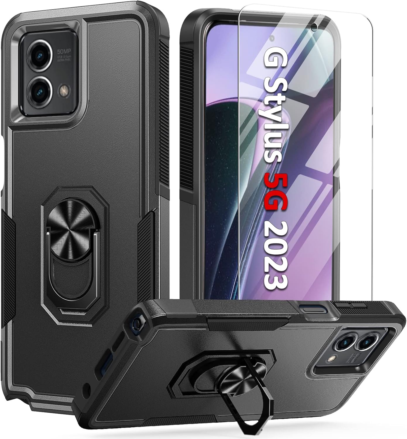 FNTCASE Funda para Motorola Moto G-Stylus-5G-2023 Fundas de protección a prueba de caídas de grado militar con soporte magnético  TPU texturizado