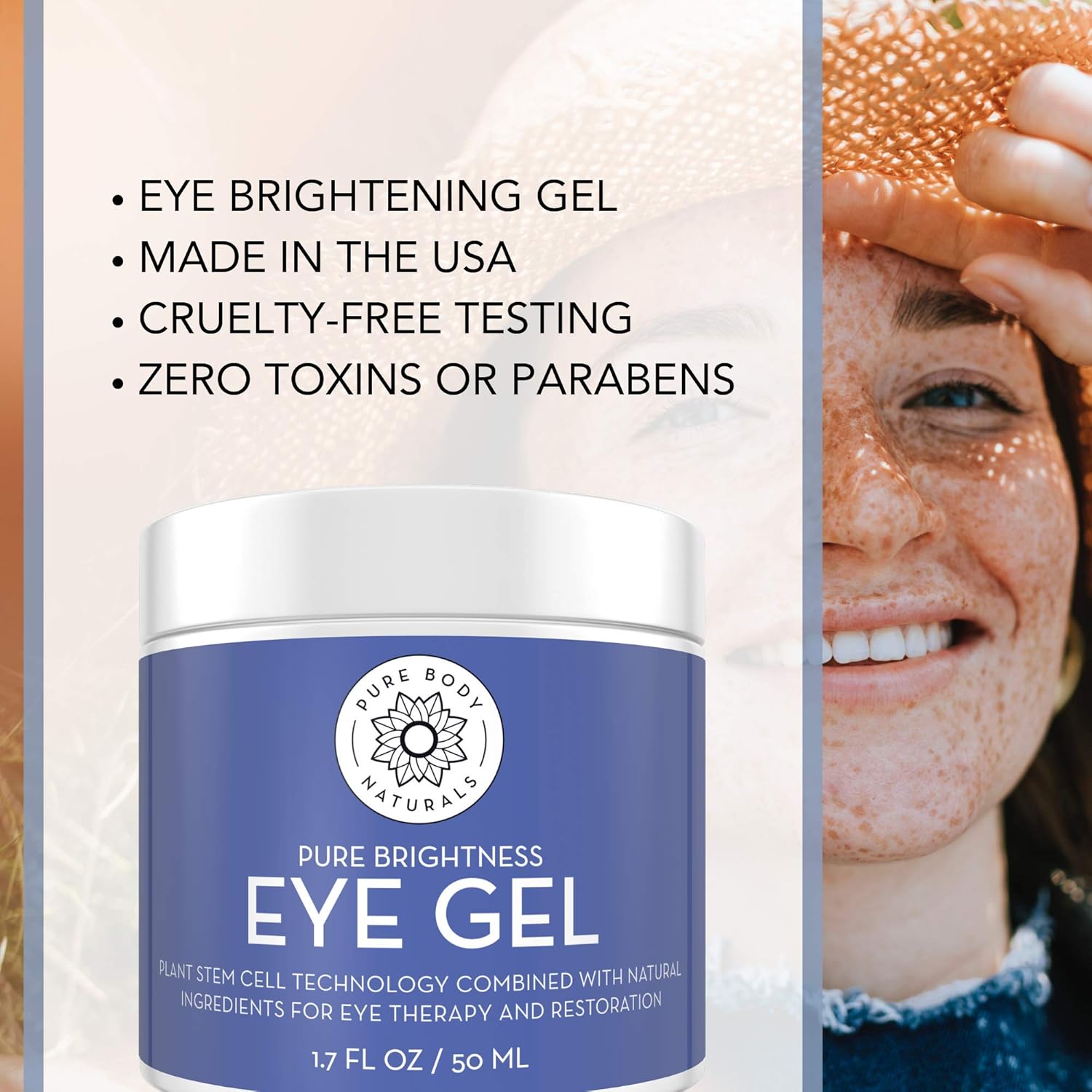 Pure Body Naturals Gel de ojos que desafía la edad para arrugas y círculos, crema de ojos para tratamiento de bolsas debajo de los ojos, 1.7 onzas