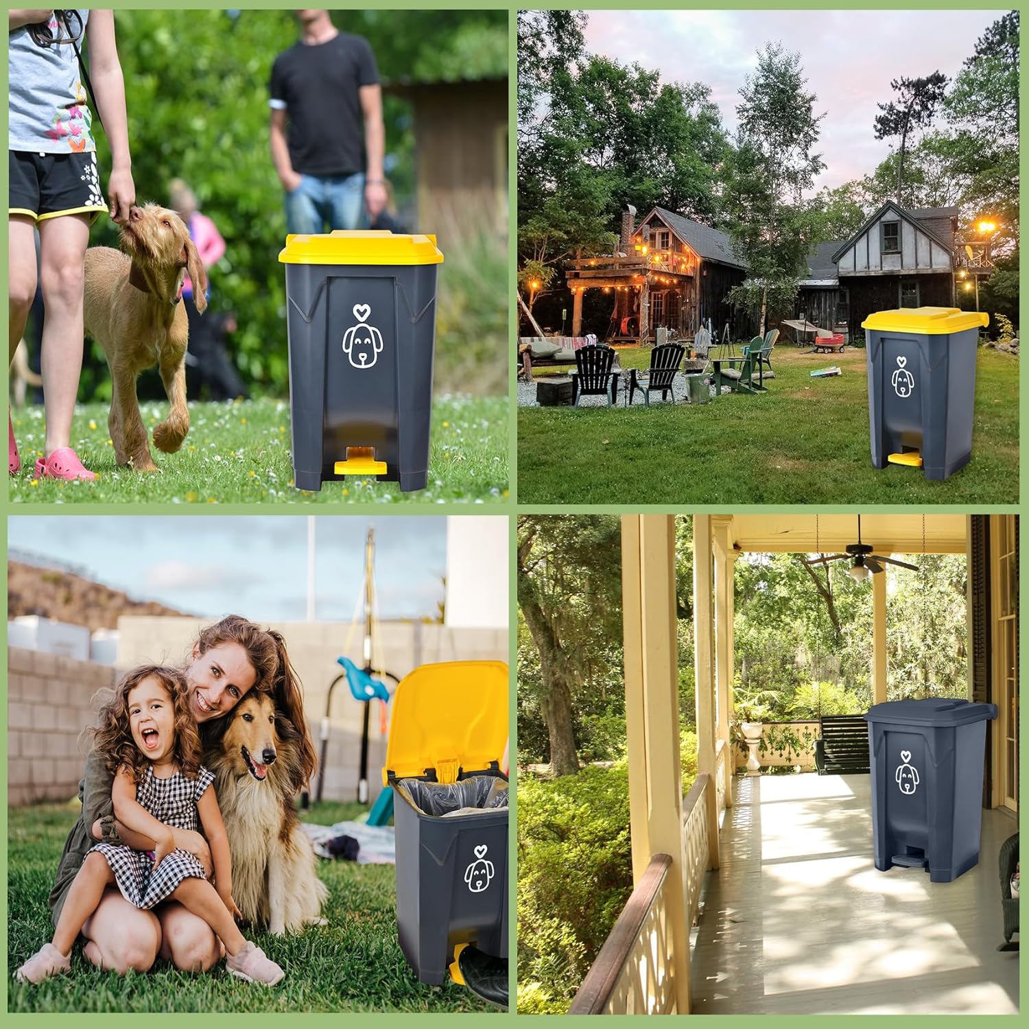 Outdoors – Cubo de basura para excrementos de perro con tapa y 290 bolsas de basura biodegradables, lindo bote de basura para patio, hogar, jardín,