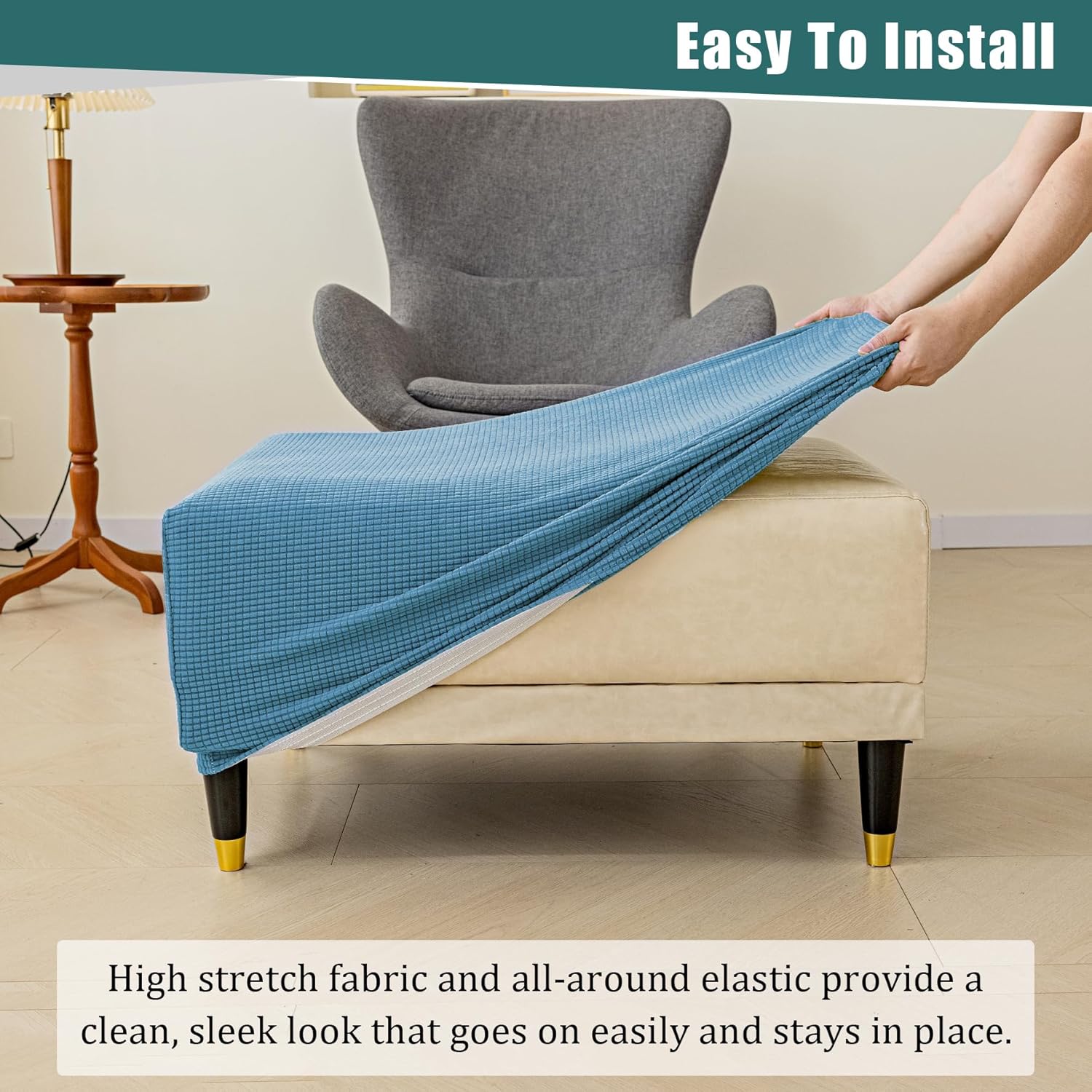 Fundas otomanas elásticas, fundas otomanas de jacquard suave, fundas rectangulares de almacenamiento para taburetes, protector de muebles para sala