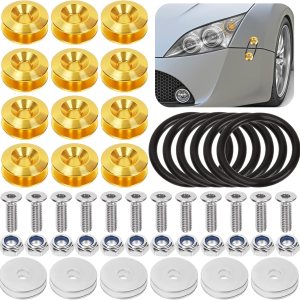 Swpeet 54 piezas 3 pares dorados de liberación rápida, clips universales de aluminio para parachoques delantero y trasero, cierre de parachoques Swpeet 54 piezas 3 pares dorados de liberación rápida, clips universales de aluminio para parachoques delantero y trasero, cierre de parachoques