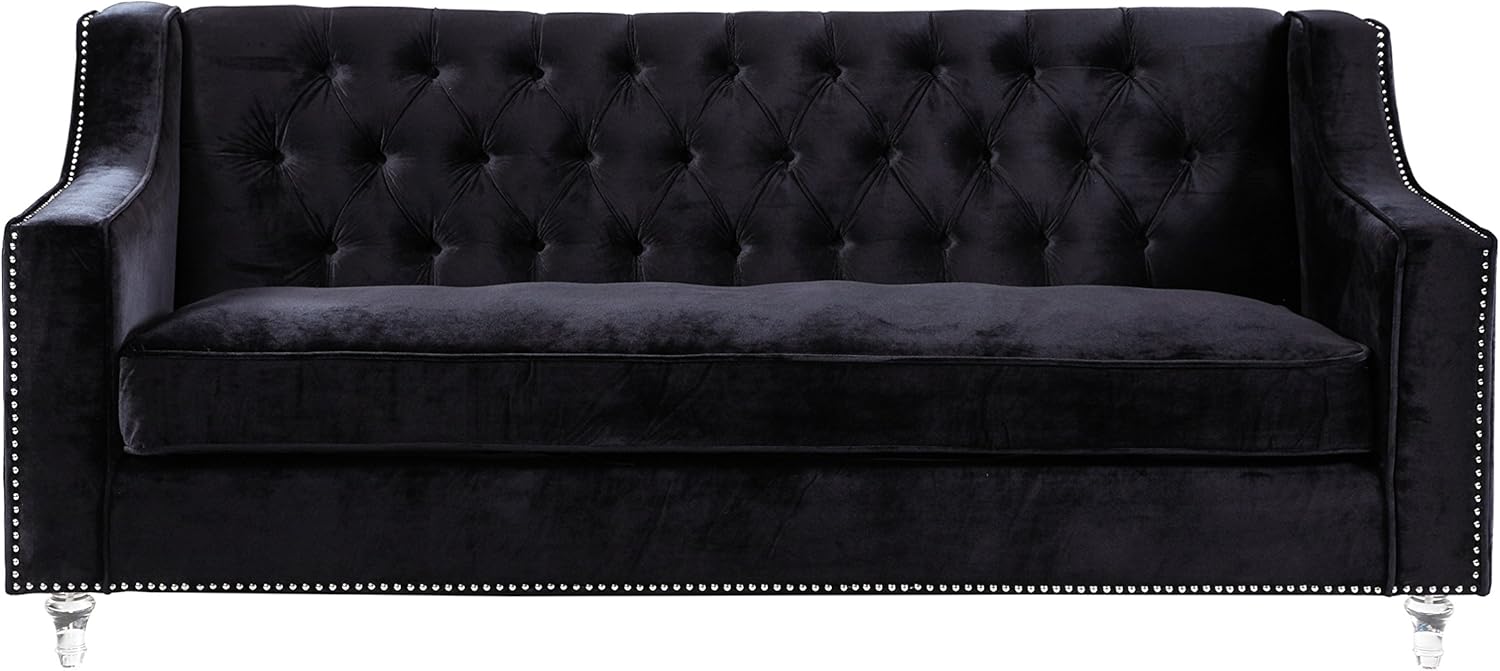 Sofá de terciopelo negro Dylan con cabeza de clavo plateado Trim Round Acrylic Feet Sofa