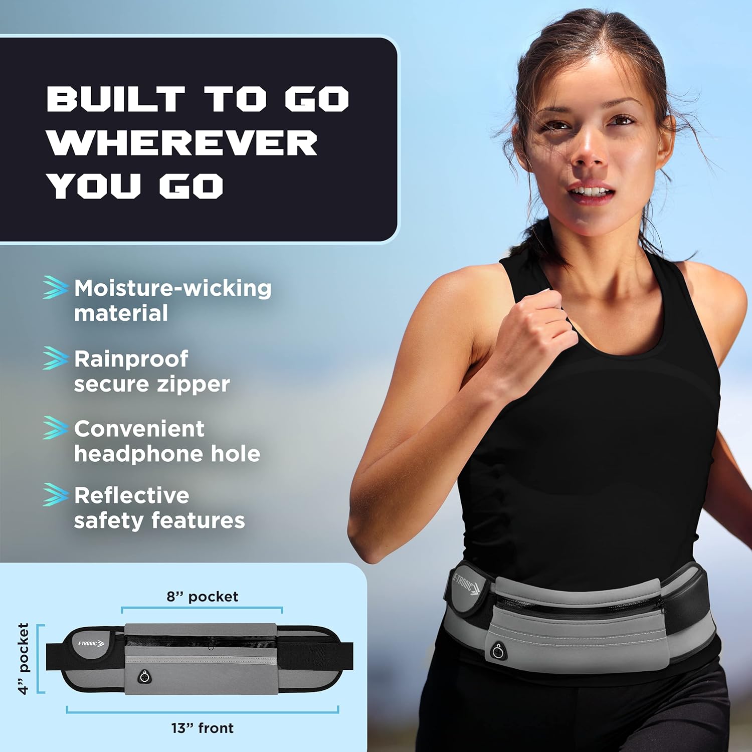 E Tronic Edge Cinturón de correr para mujeres y hombres, cinturón de dinero y riñonera para correr, riñonera de senderismo, soporte para teléfono