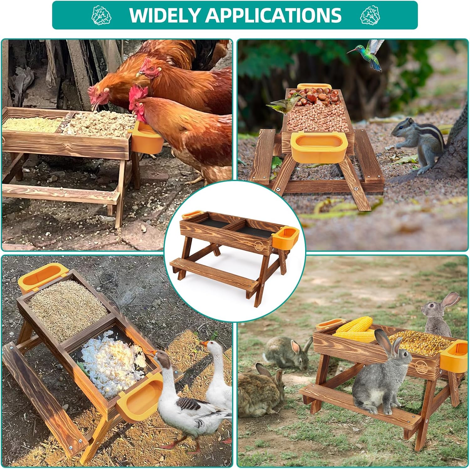 Mesa de picnic de pollo, comedero de pollo sin desperdicios hecho a mano de madera carbonizada, kit grande de comedero de pollo para bricolaje,
