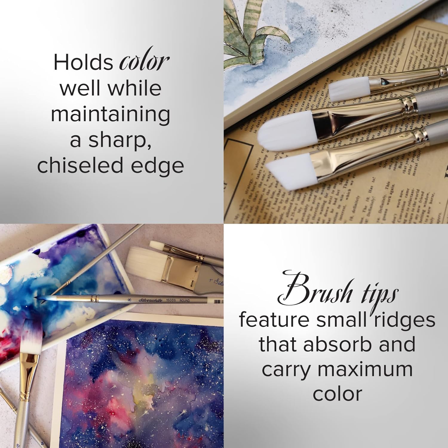 Silver Brush Limited Brocha angular Silverwhite 1506, acuarela, acrílicos, gouache o pincel de aceite, tamaño 12 pulgada, mango largo