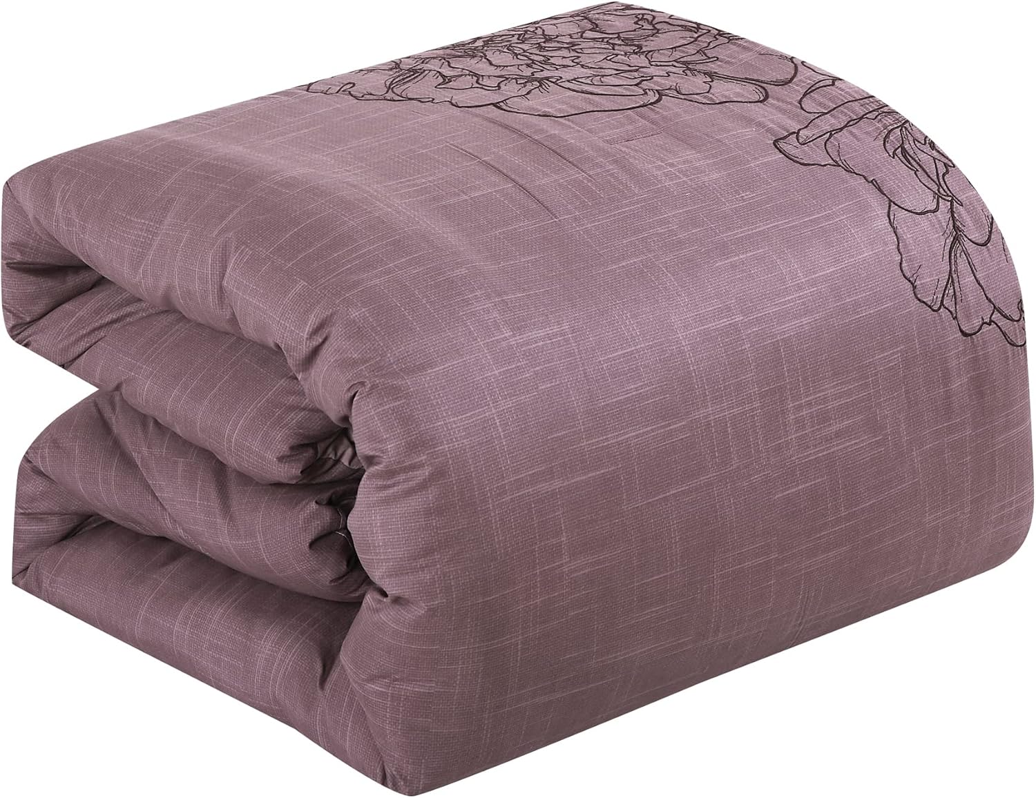 ESCA Keeya – Juego de edredón bordado de flores moradas de 7 piezas, transpirable, para todas las estaciones, suave y ligero, tamaño Queen