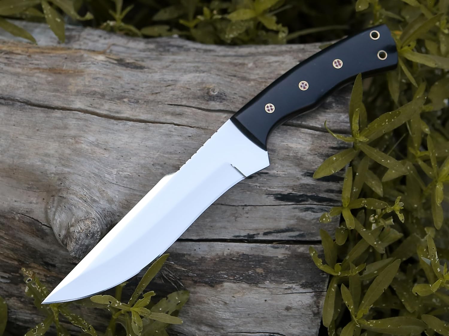 HMC – Cuchillo de acero inoxidable D2 pulido a mano, cuchillos de caza de hoja fija, cuchillo de caza de ciervos de espiga completa, cuchillo de