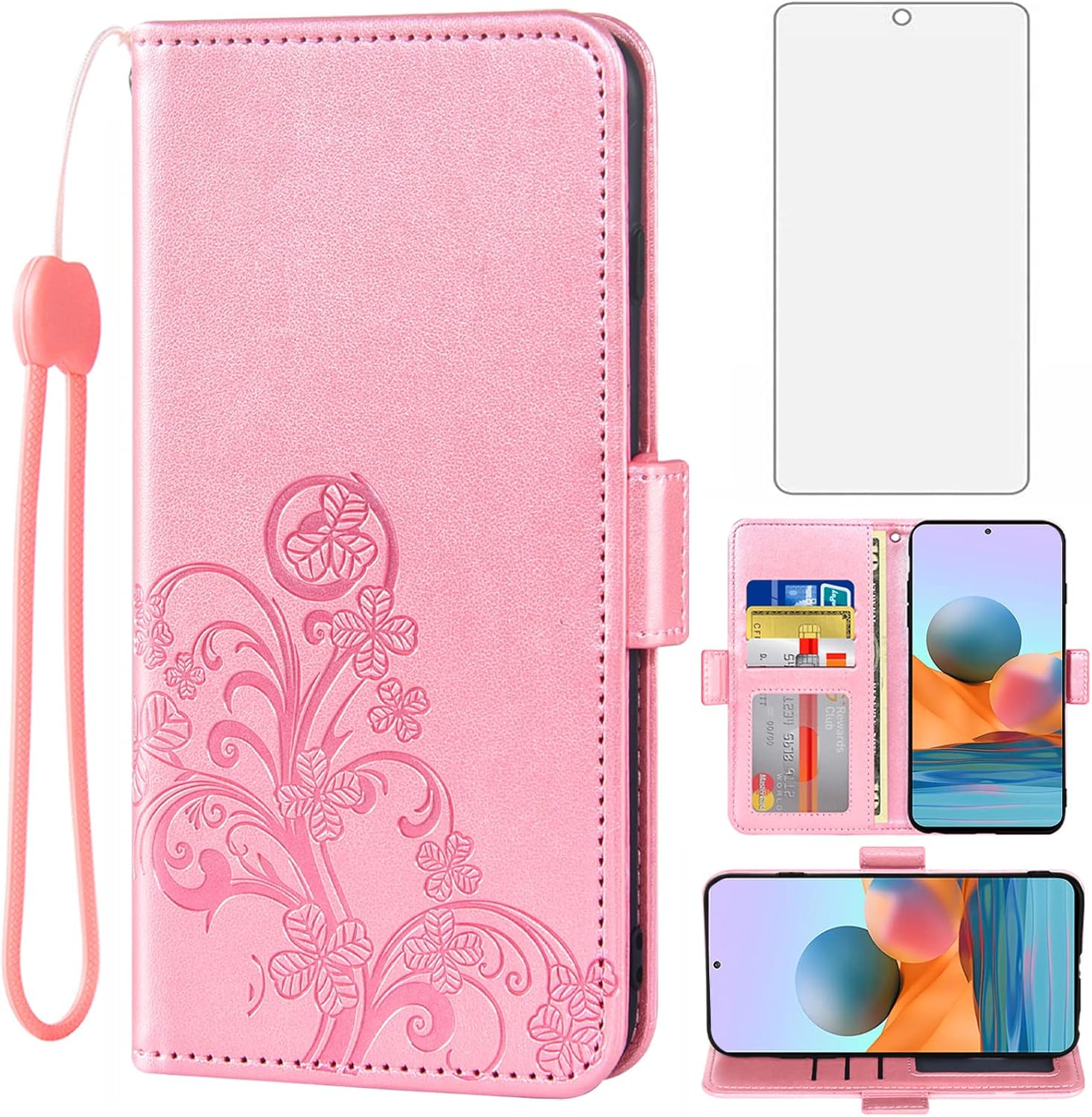 Asuwish Funda compatible con Xiaomi Redmi Note 10 Pro y protector de pantalla de vidrio templado, correa de muñeca con soporte para tarjeta de