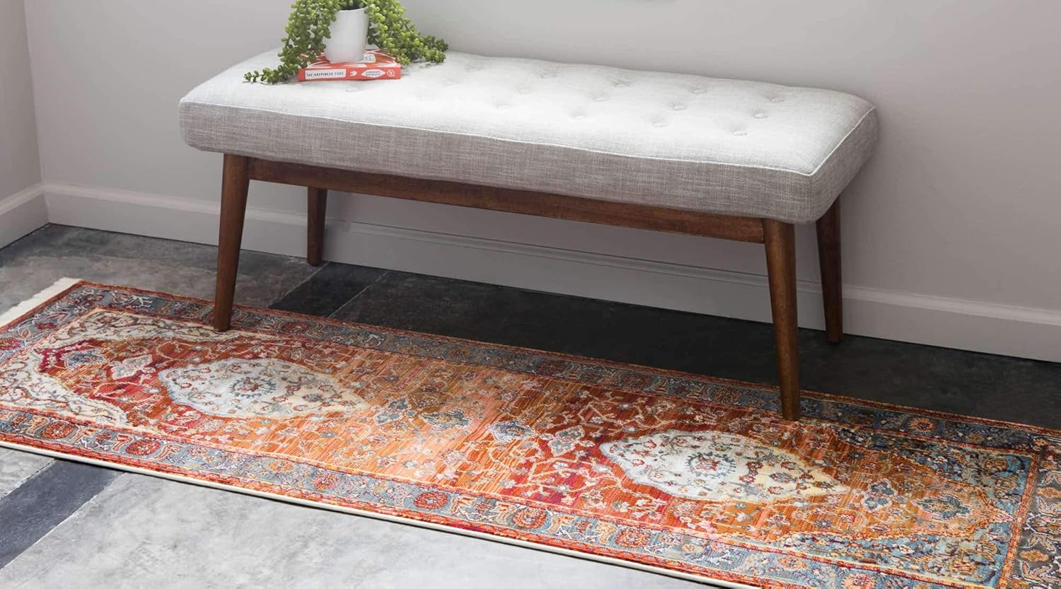 Unique Loom Baracoa Collection – Alfombra Miramar (2 pies 7 pulgadas x 10 pies, rojo óxidoazul)