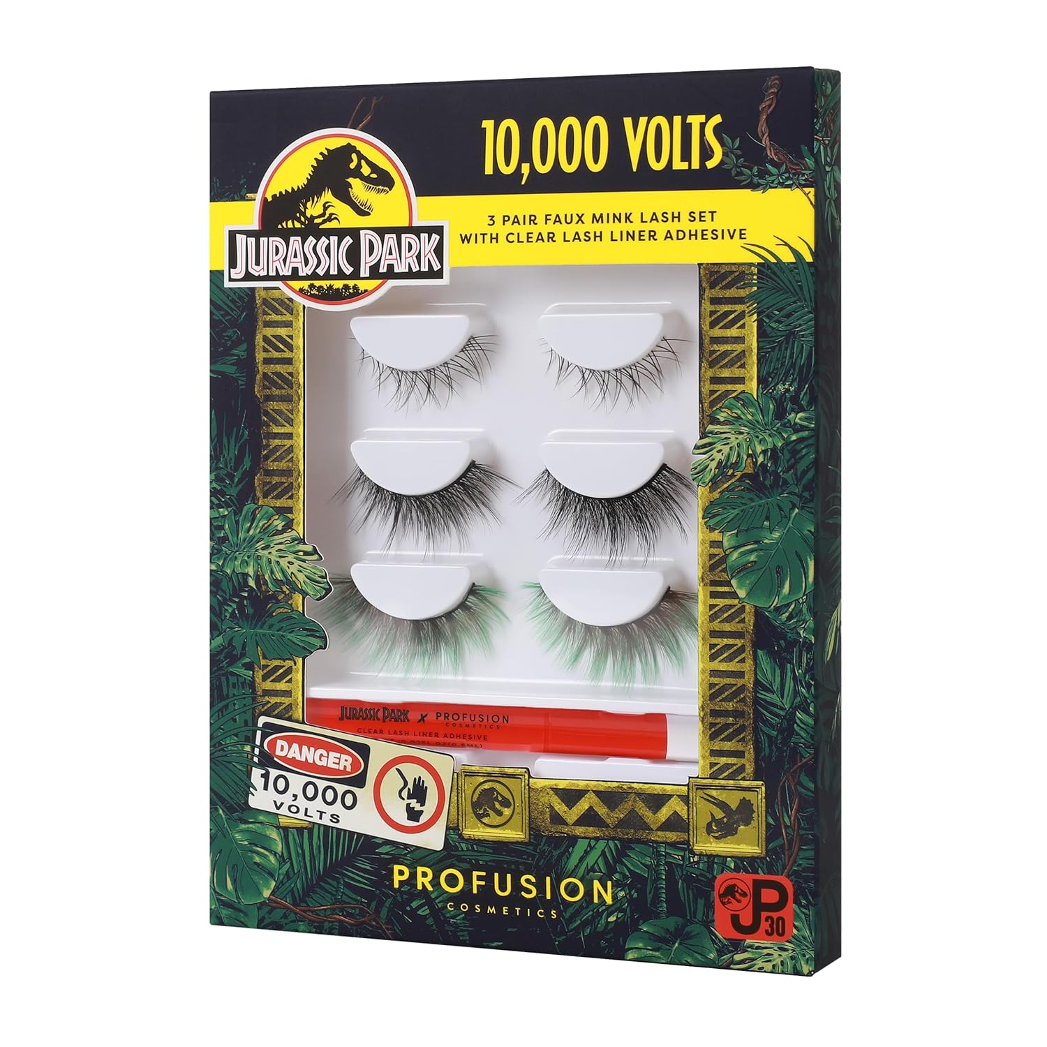Profusion Cosmetics Jurassic Park – Juego de pestañas de visón sintético de 10,000 voltios, multipaquete, tecnología de pestañas planas, banda de