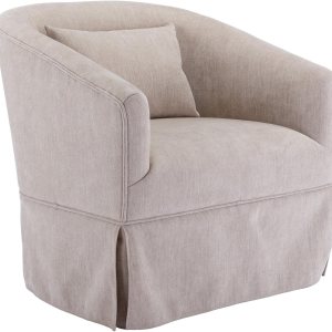 ODUWA Sillón giratorio con acento, tapizado de lino de 360 grados con falda, moderno y cómodo sillón redondo con base de metal y 1 almohada para ODUWA Sillón giratorio con acento, tapizado de lino de 360 grados con falda, moderno y cómodo sillón redondo con base de metal y 1 almohada para