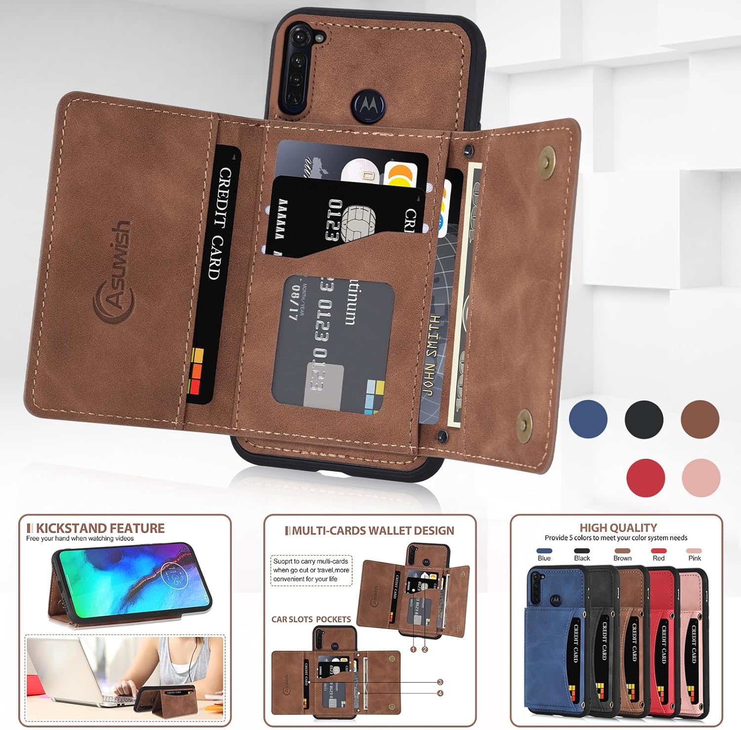 Asuwish Funda tipo cartera para Moto G Stylus 2020 MotoG Pro con protector de pantalla de vidrio templado y soporte para tarjetas, accesorios para